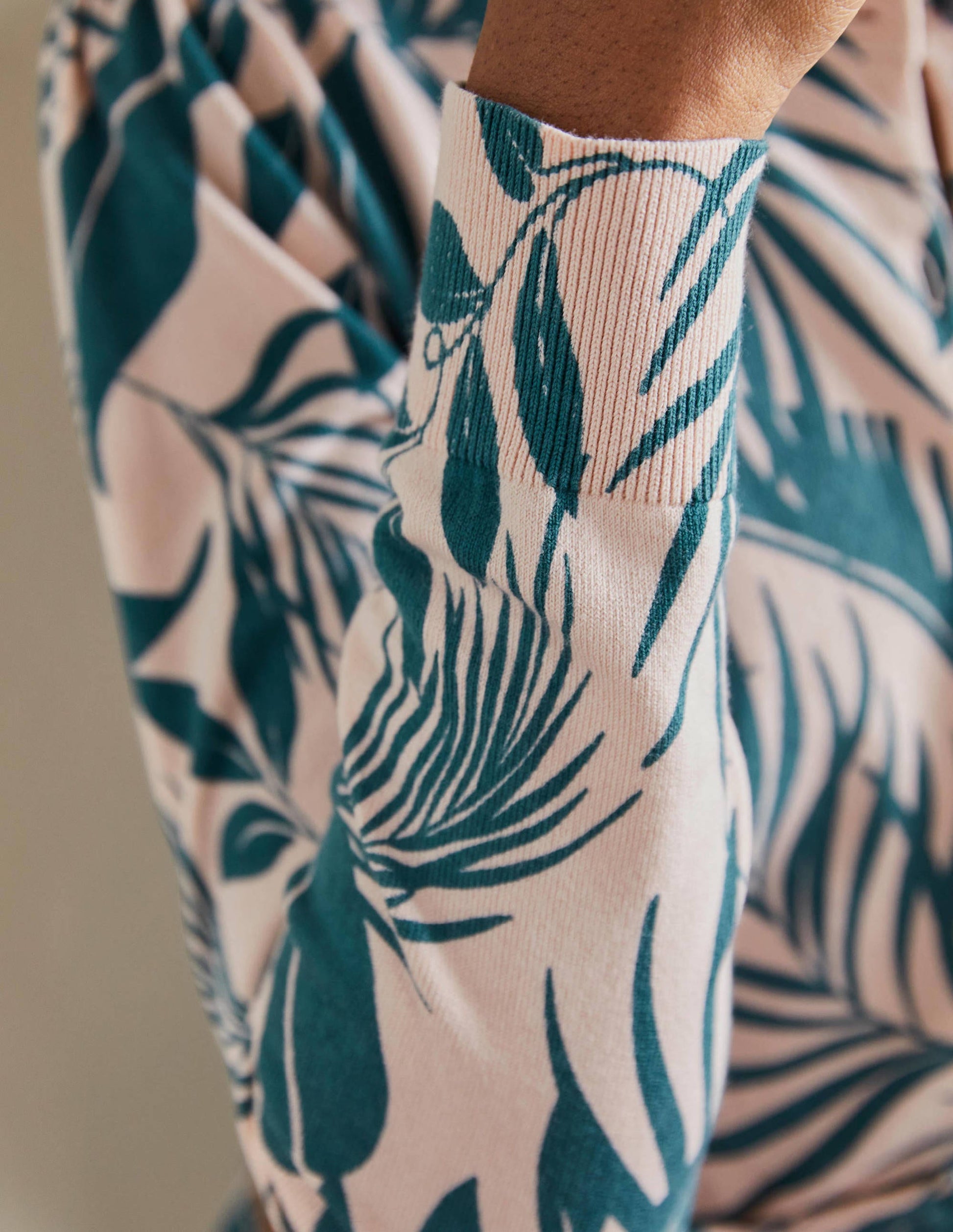 Cotton Crew Neck Cardigan-Milkshake, Tropic Foliage-5