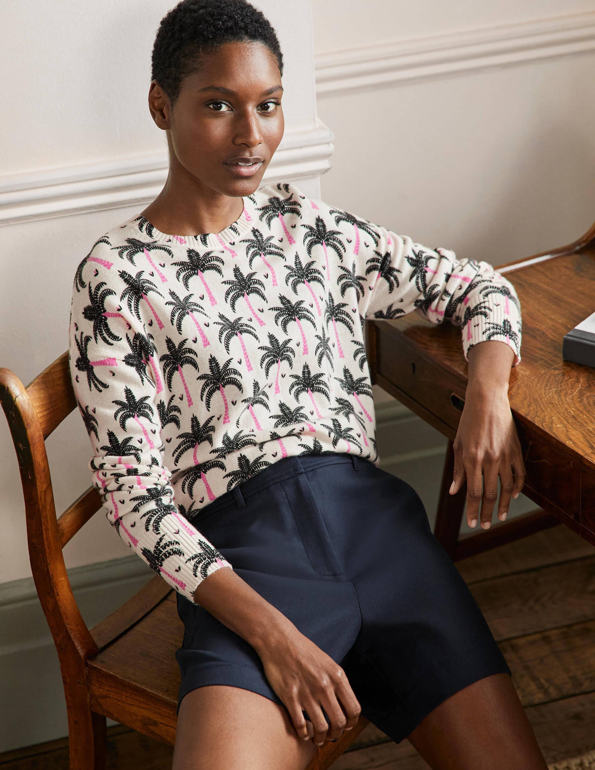 Margot Cashmere Sweater-Ivory, Paradise Palm - Image 1