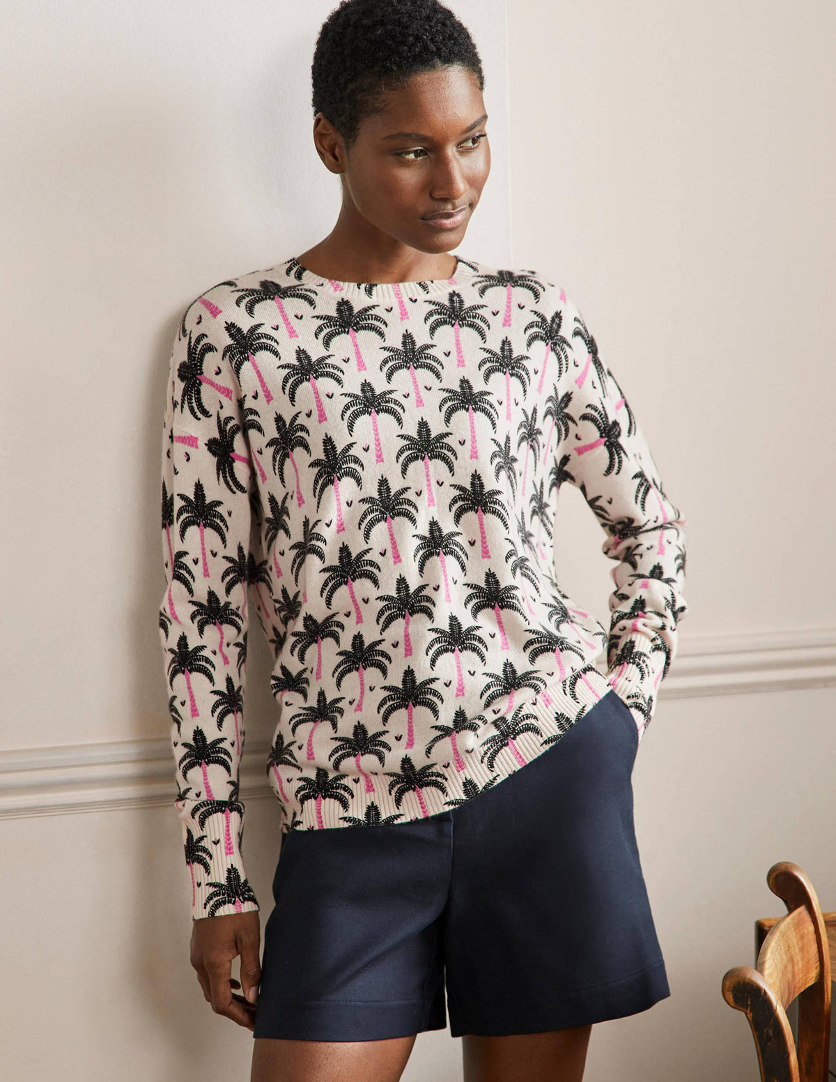 Margot Cashmere Sweater-Ivory, Paradise Palm - Image 4