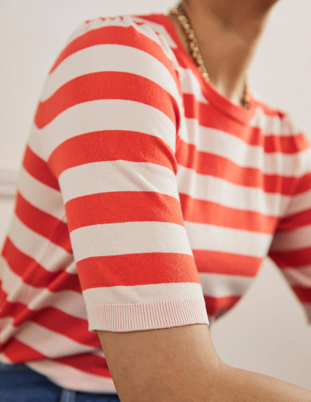 Cotton Crew Knitted Top-Milkshake, Bright Papaya - Image 2