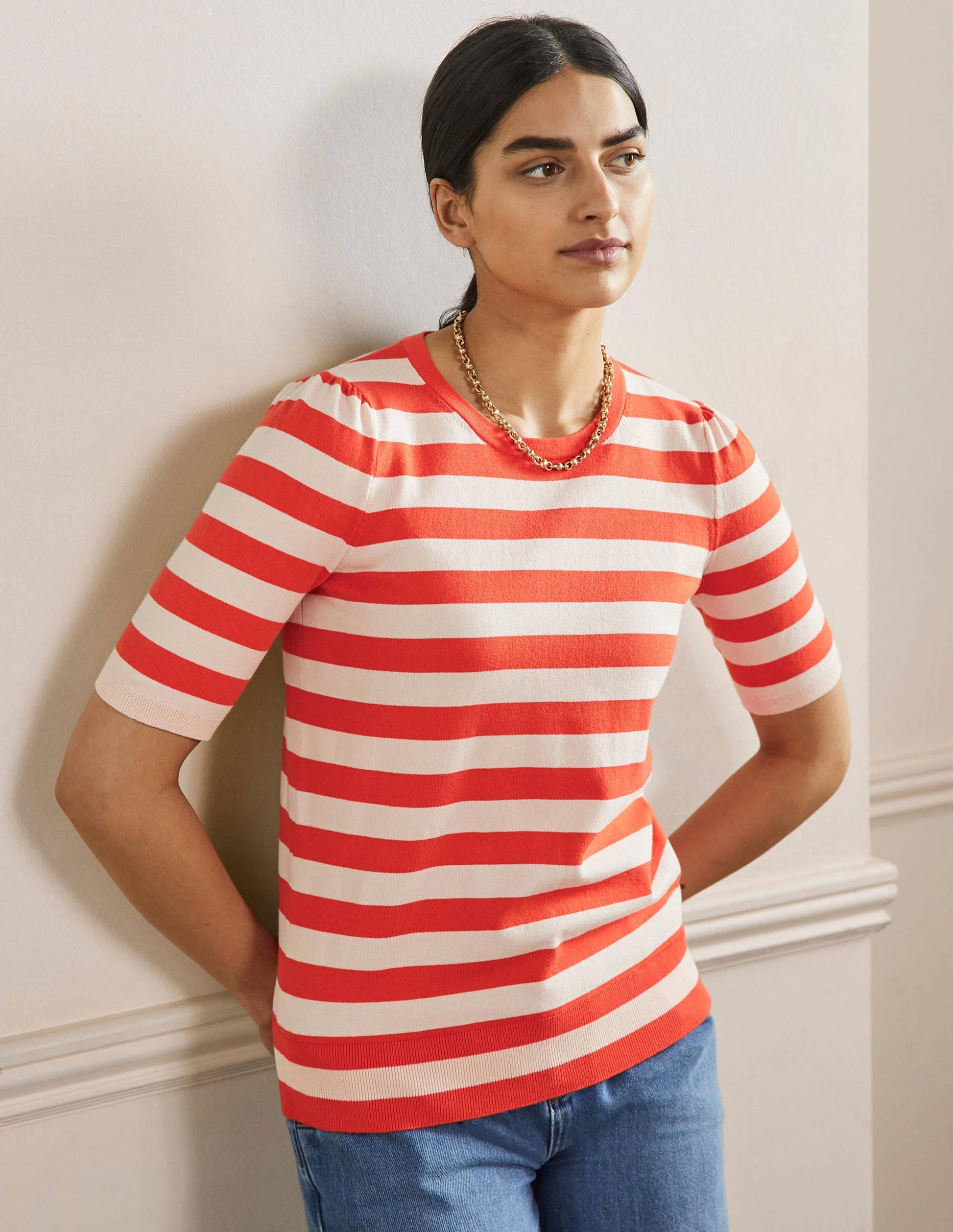 Cotton Crew Knitted Top-Milkshake, Bright Papaya-4