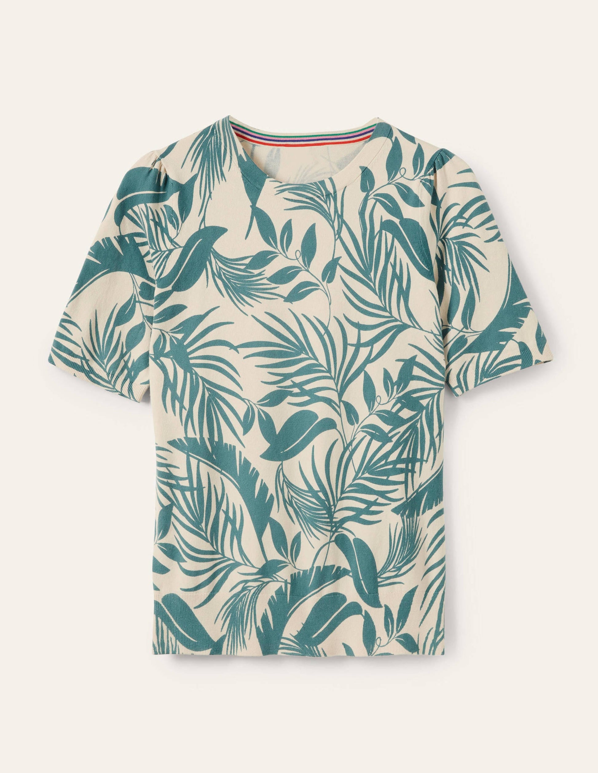 Cotton Crew Knitted Top-Milkshake, Tropic Foliage-5