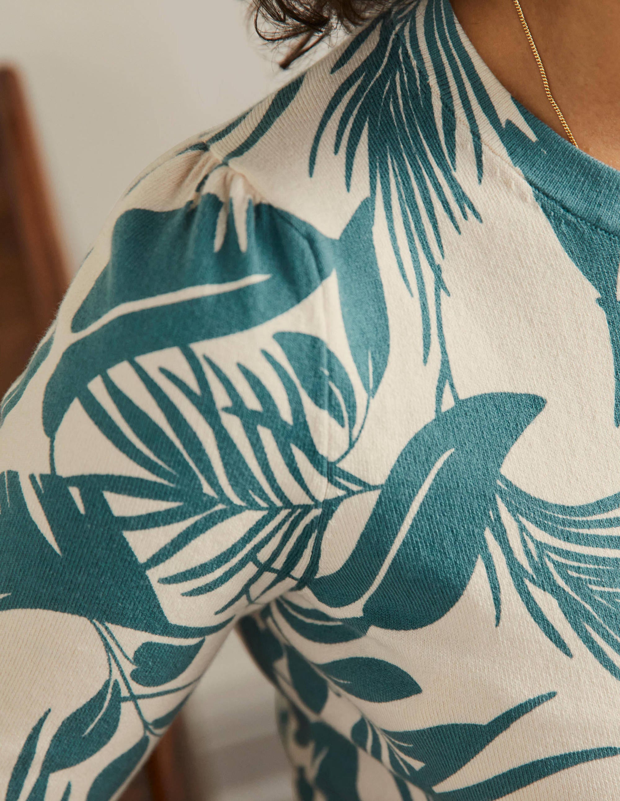 Cotton Crew Knitted Top-Milkshake, Tropic Foliage - Image 2