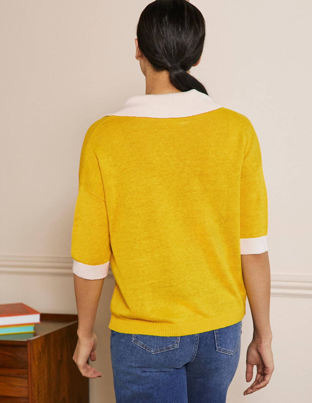 Linen Collared Sweater-Lemon Fizz, Ivory - Image 3