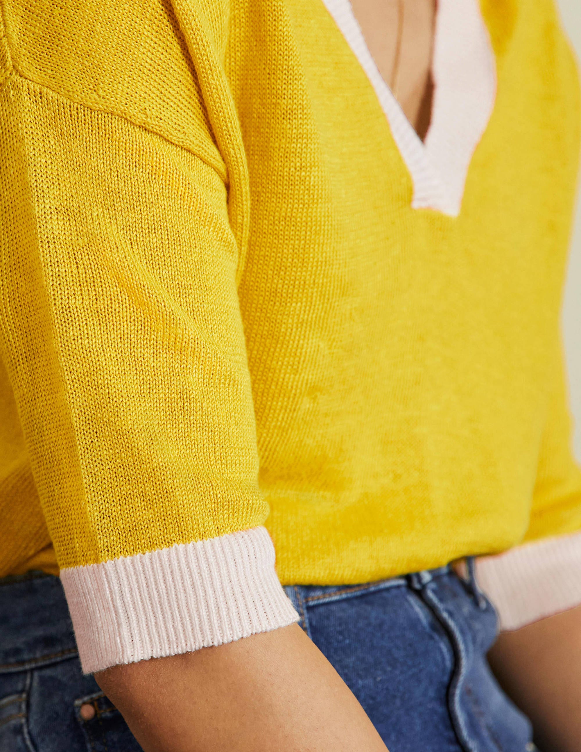 Linen Collared Sweater-Lemon Fizz, Ivory - Image 5