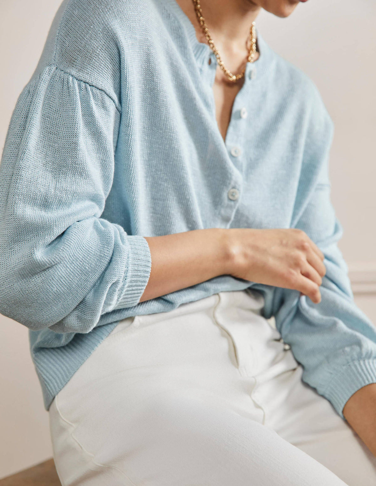 Leandra Linen Henley Sweater-Dawn Sky - Image 2