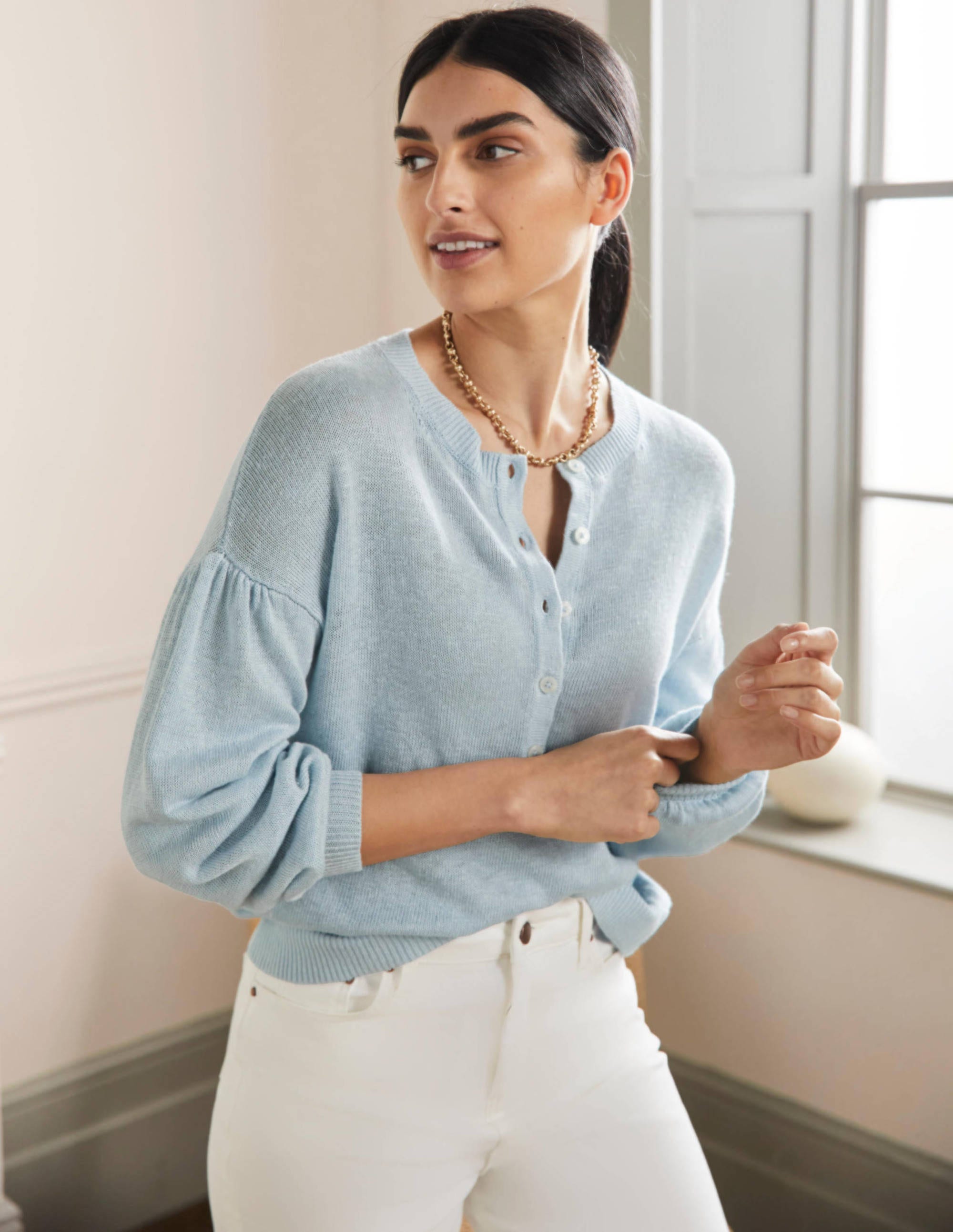 Leandra Linen Henley Sweater-Dawn Sky - Image 4
