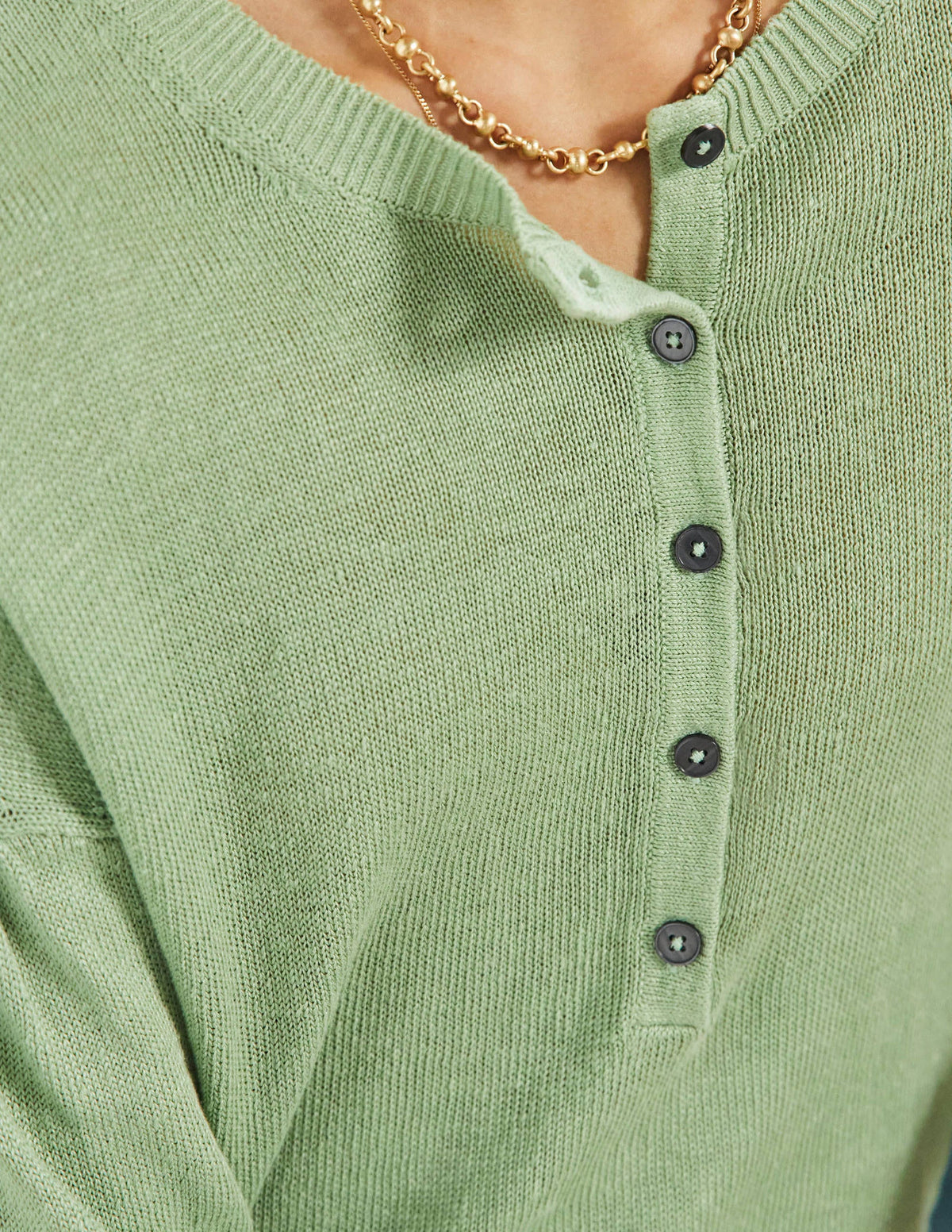 Leandra Linen Henley Sweater-Basil-2