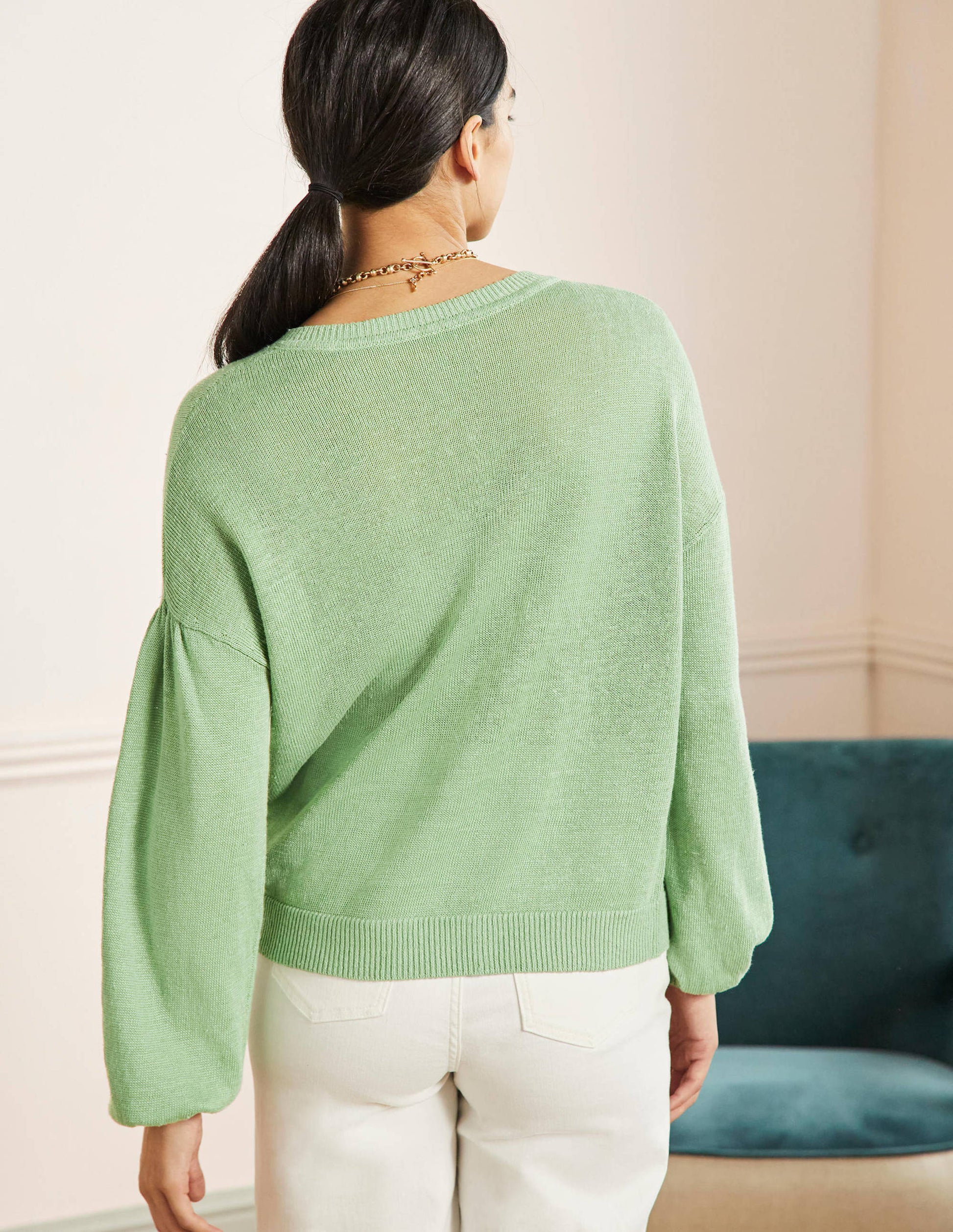 Leandra Linen Henley Sweater-Basil-3