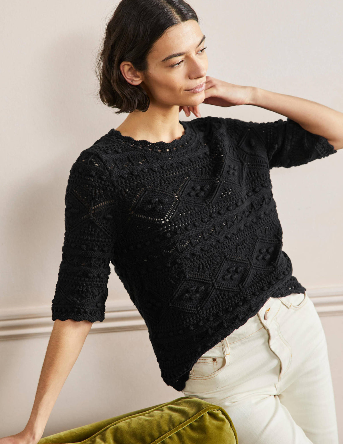 Claudia Textured Knitted Top-Black - Image 4