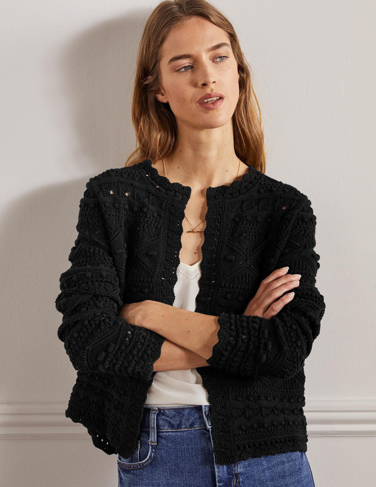 Claudia Textured Knit Cardigan-Black - Image 1