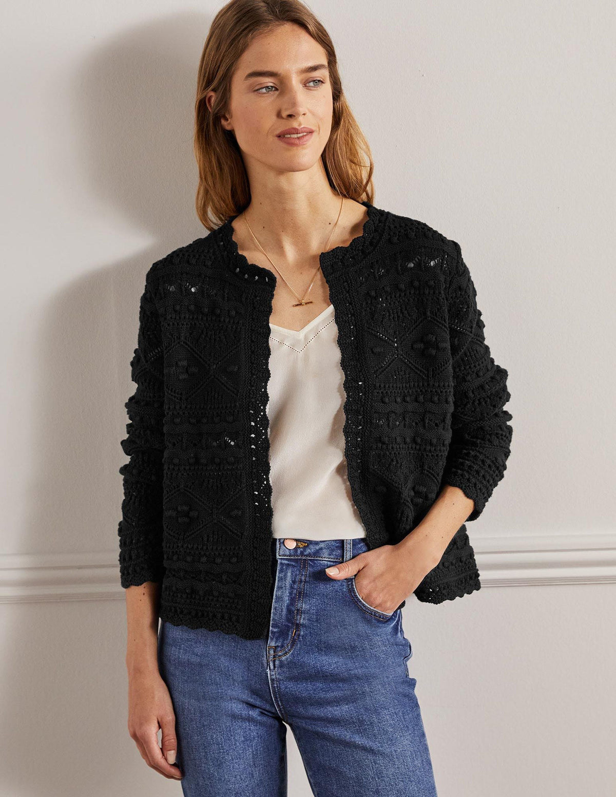 Claudia Textured Knit Cardigan-Black - Image 4