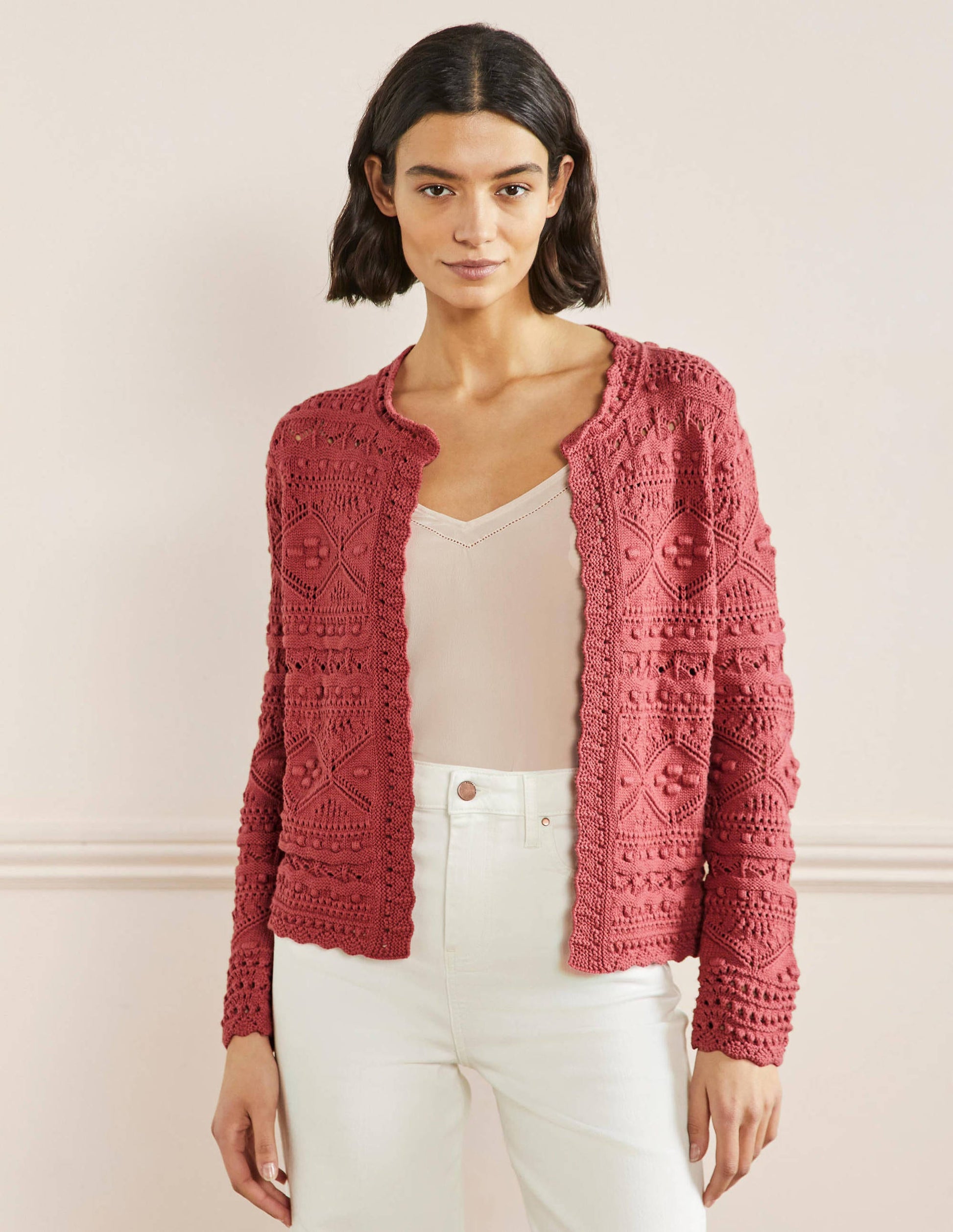 Claudia Textured Knit Cardigan-Dusty Red-1
