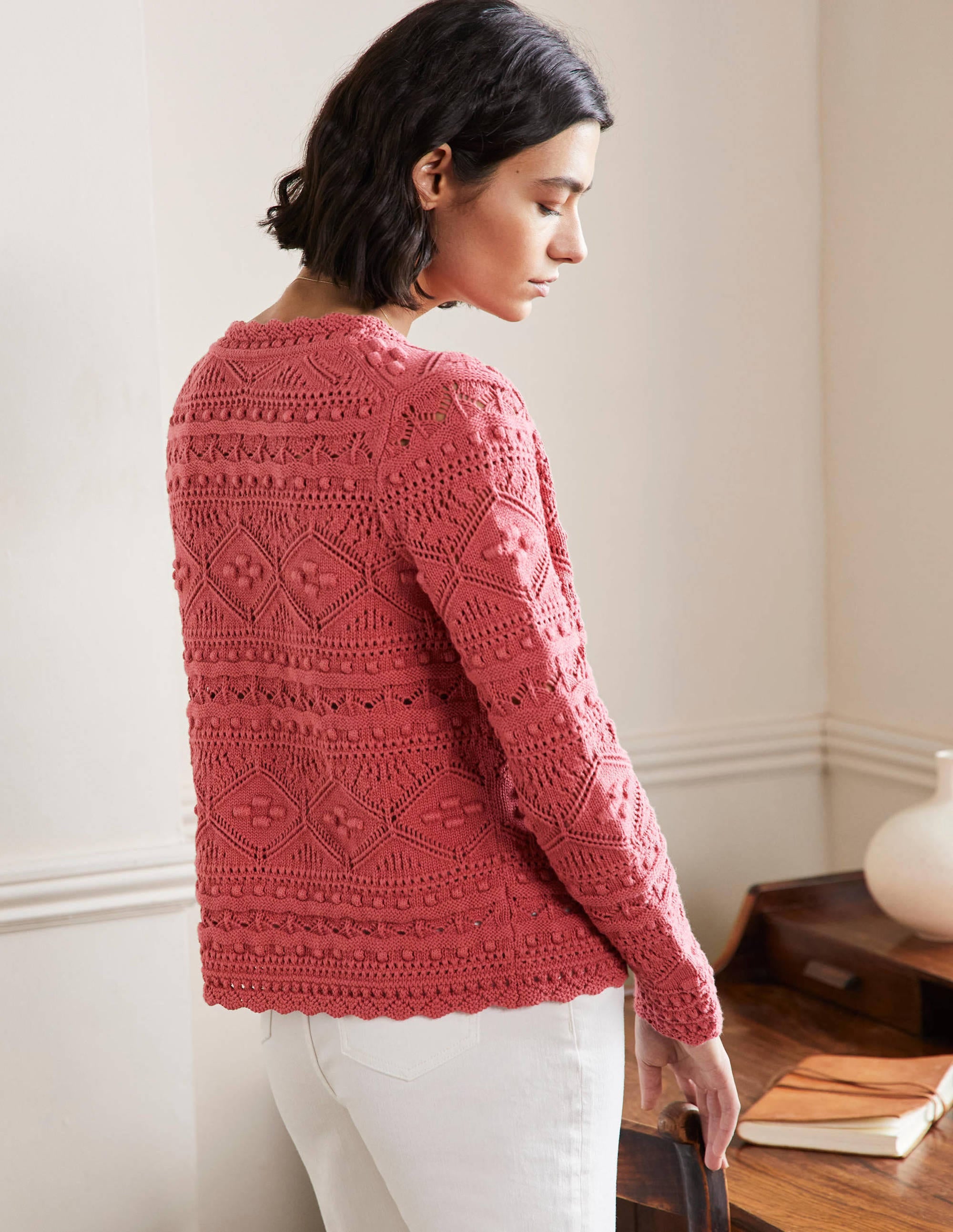 Claudia Textured Knit Cardigan-Dusty Red - Image 3