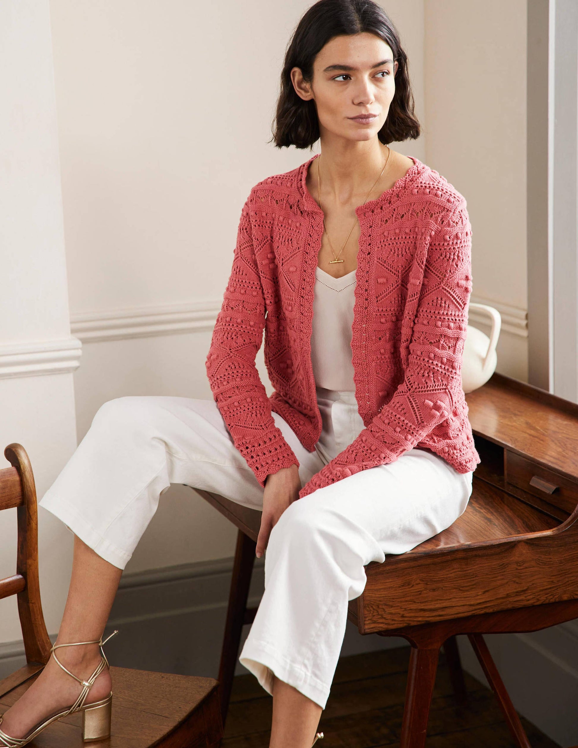 Claudia Textured Knit Cardigan-Dusty Red-4