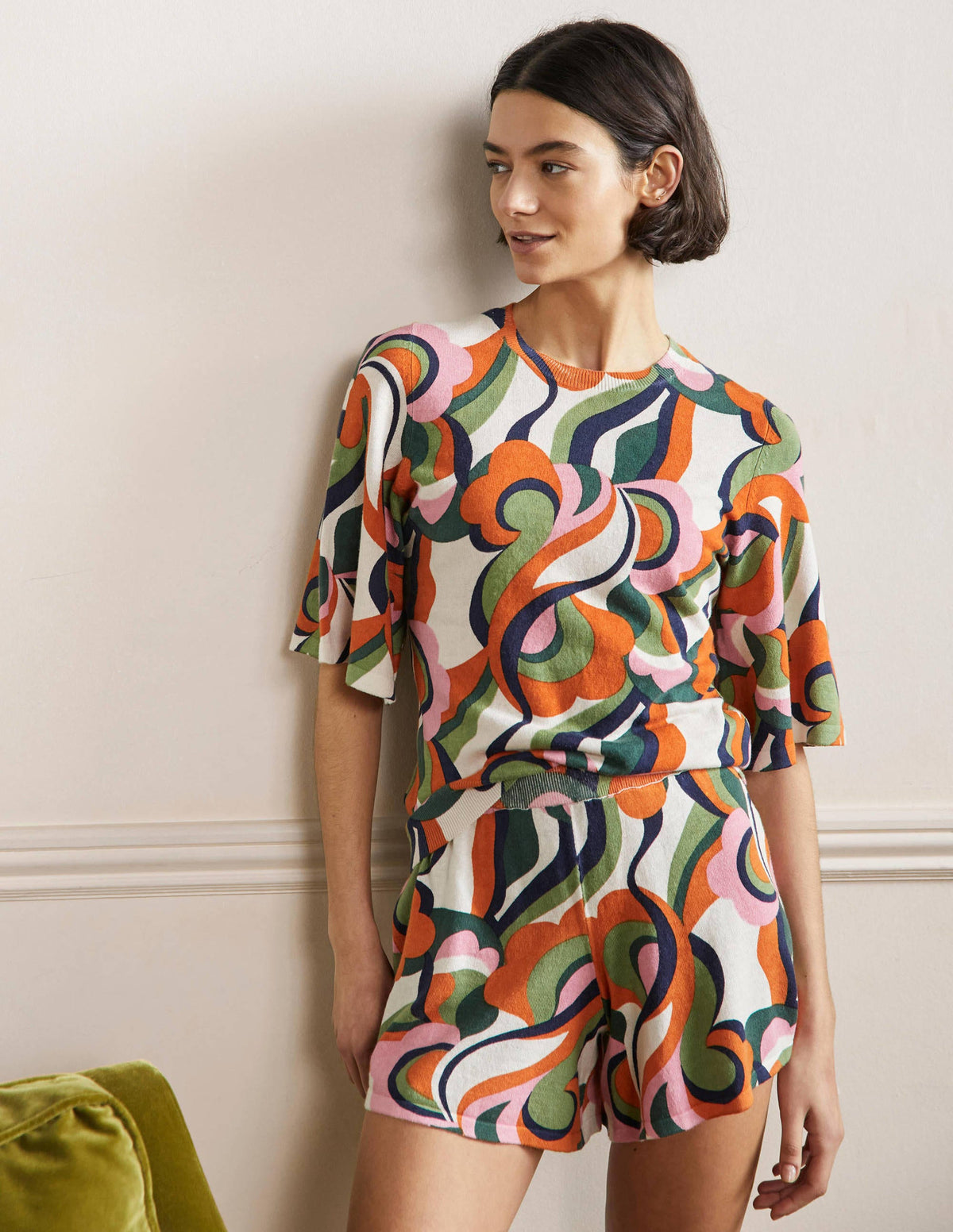 Cara Knitted T-Shirt-Abstract Swirl, Multi-1