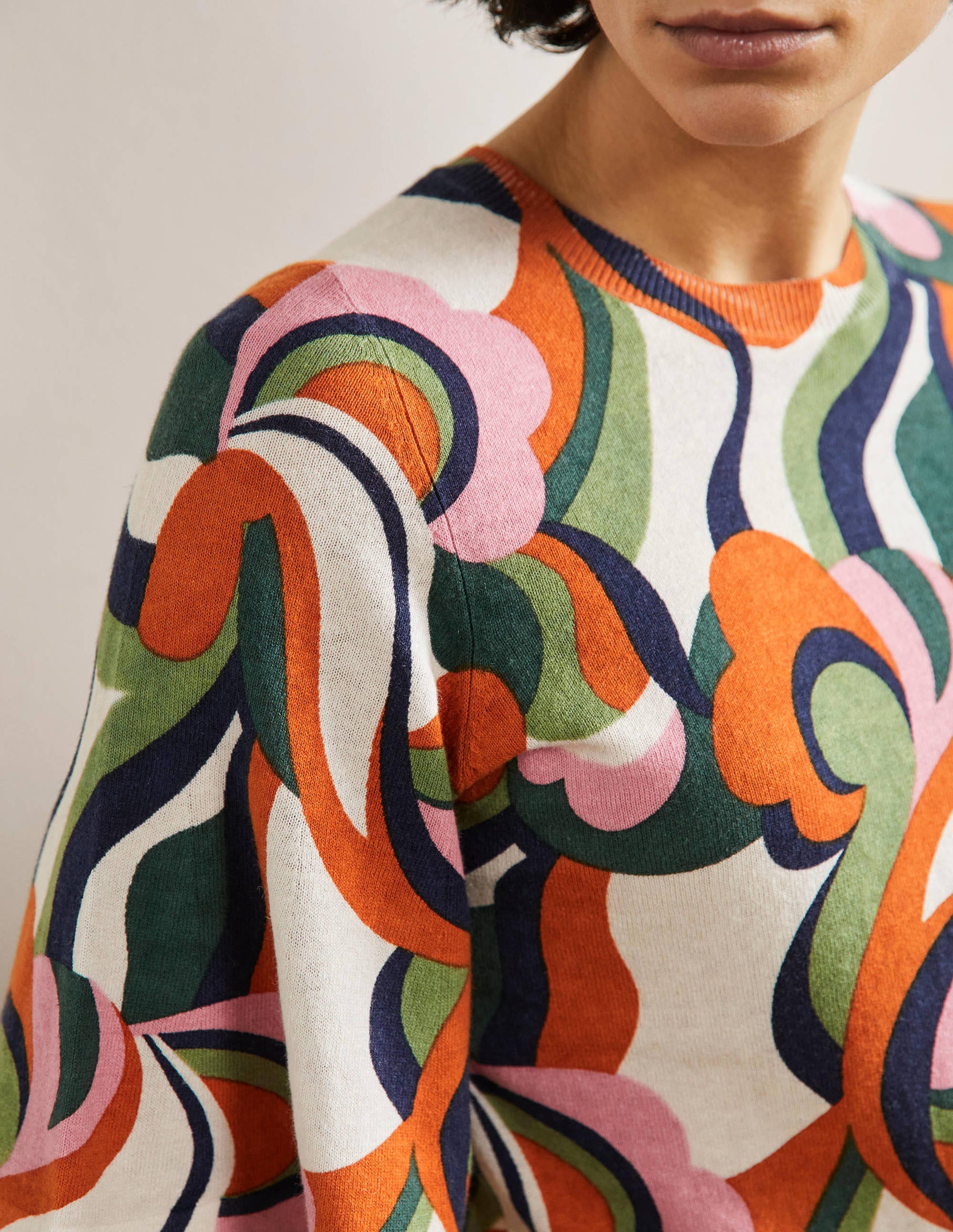 Cara Knitted T-Shirt-Abstract Swirl, Multi - Image 2