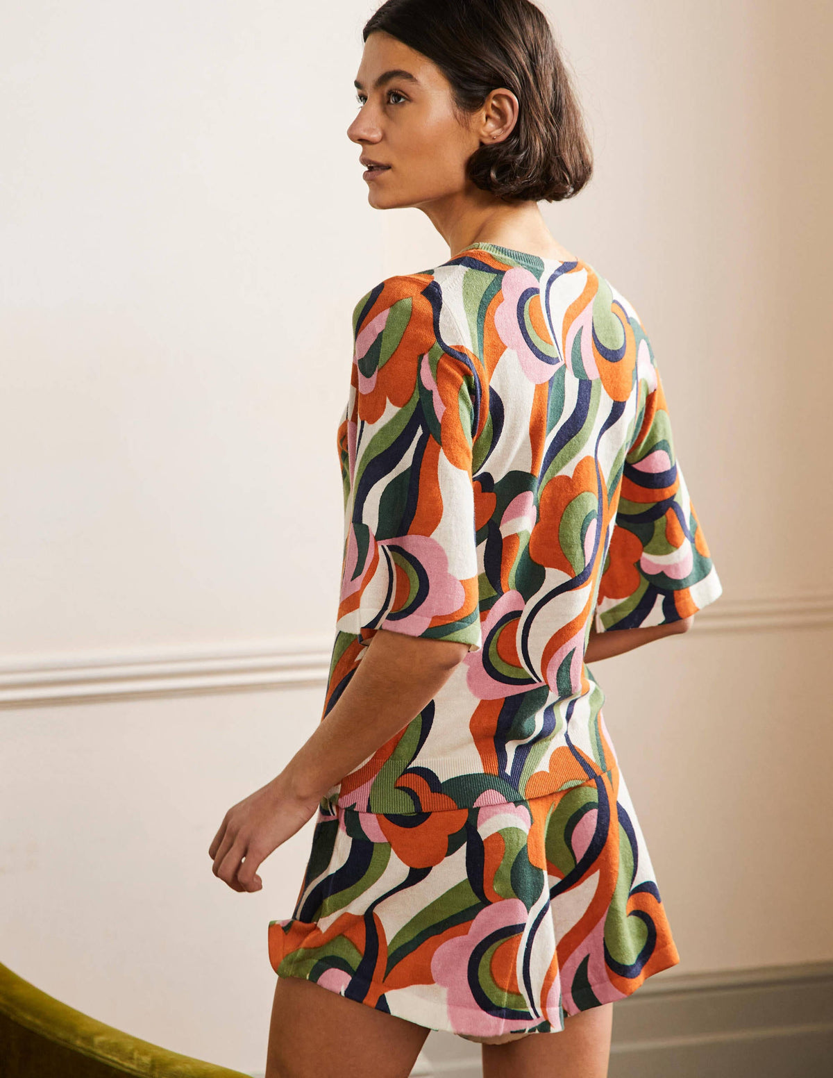 Cara Knitted T-Shirt-Abstract Swirl, Multi - Image 3