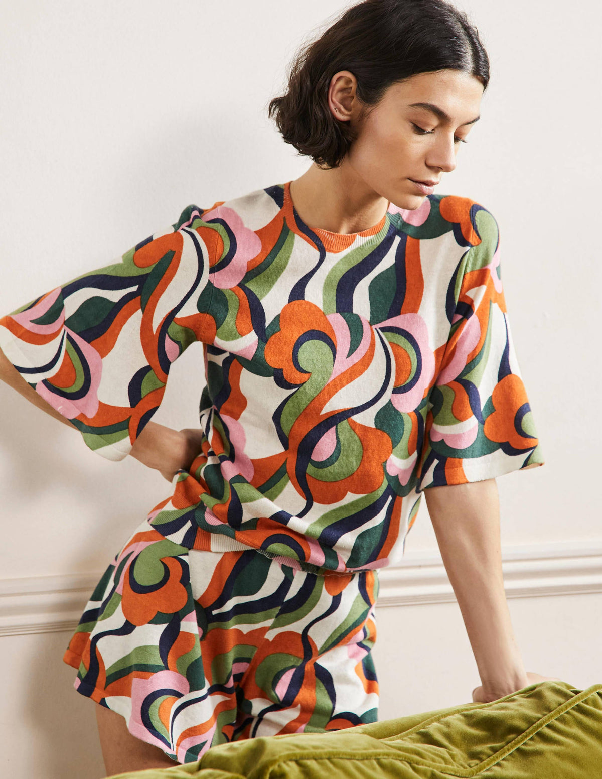 Cara Knitted T-Shirt-Abstract Swirl, Multi - Image 4