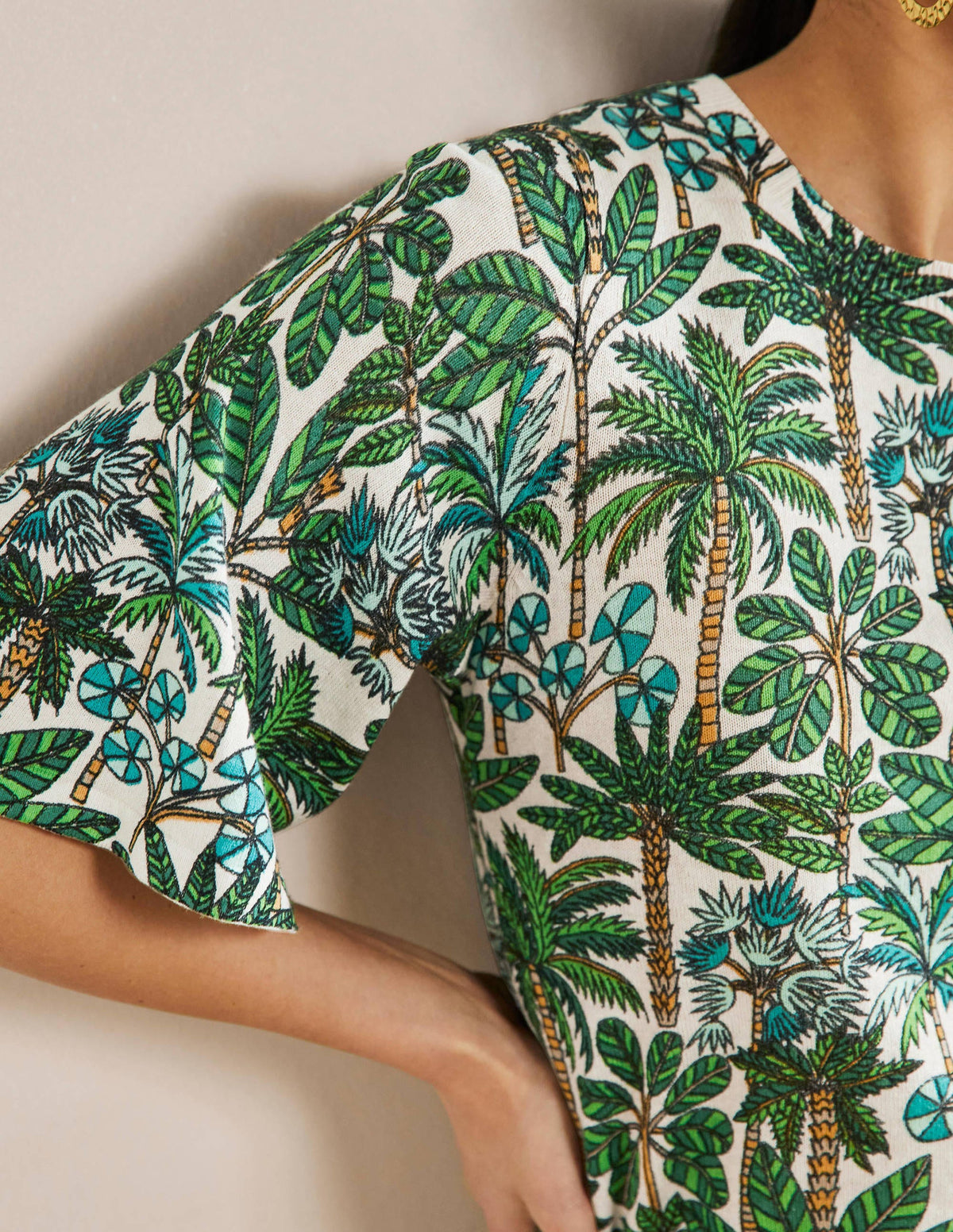 Cara Knitted T-Shirt-Ivory, Palm Forest-2