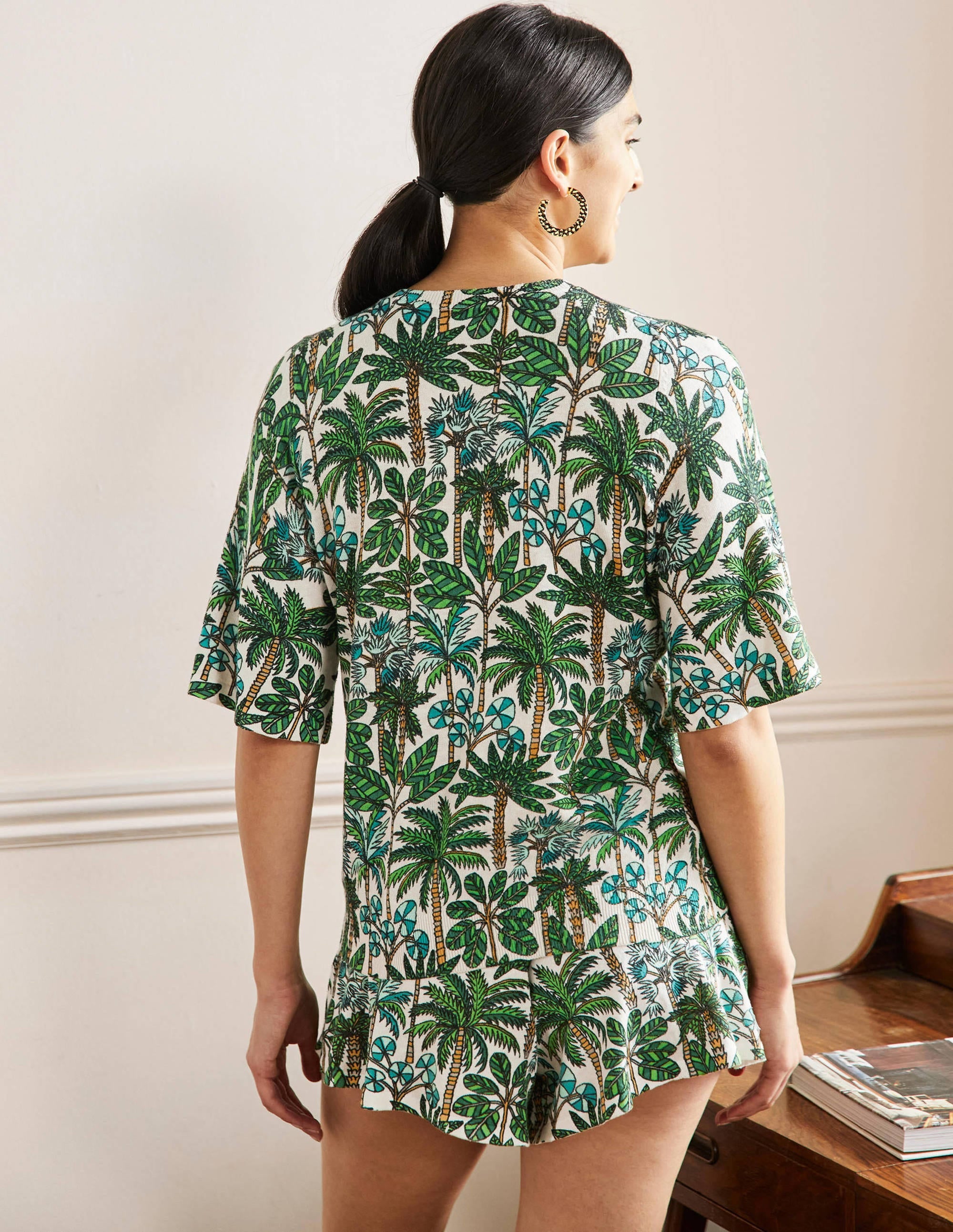 Cara Knitted T-Shirt-Ivory, Palm Forest - Image 3
