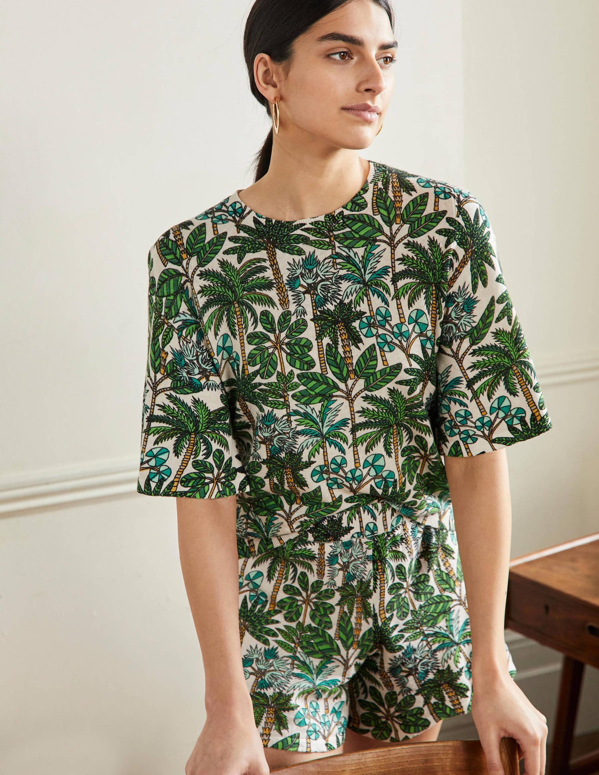Cara Knitted T-Shirt-Ivory, Palm Forest-4