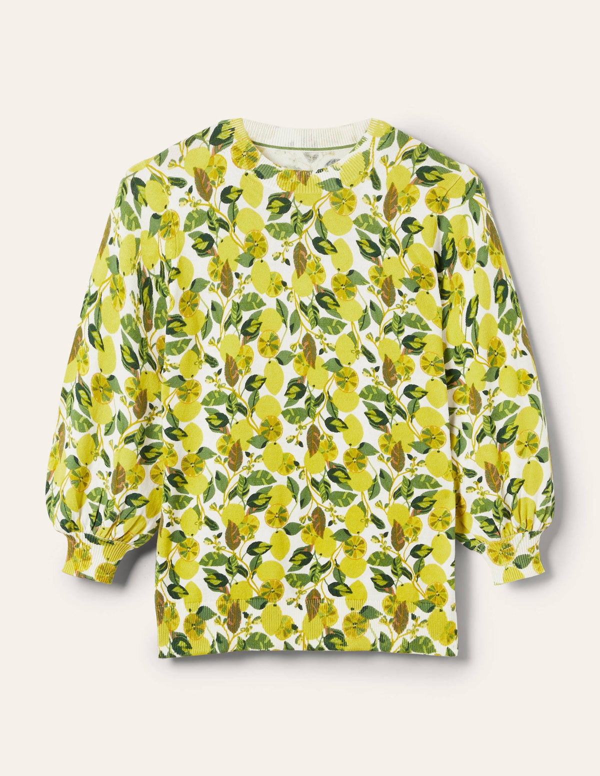 Printed Cotton Sweater-Ivory, Lemon Vine-6