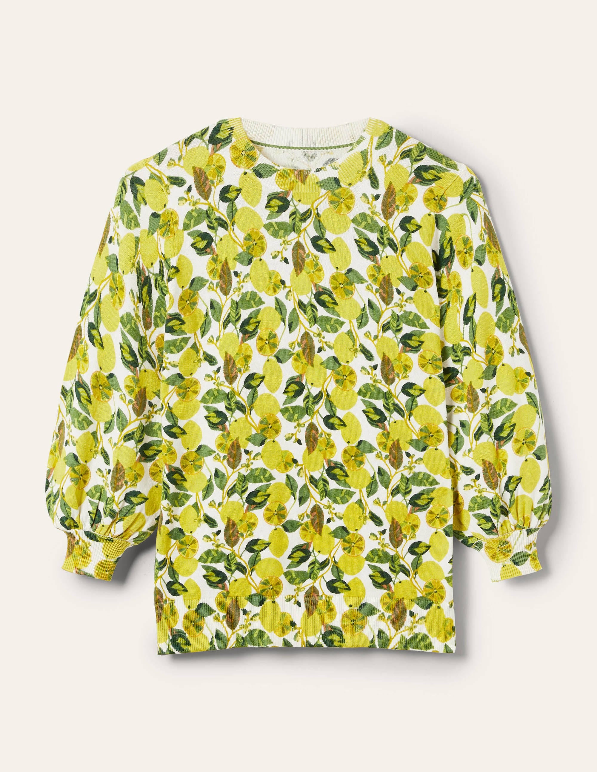 Printed Cotton Sweater-Ivory, Lemon Vine - Image 6