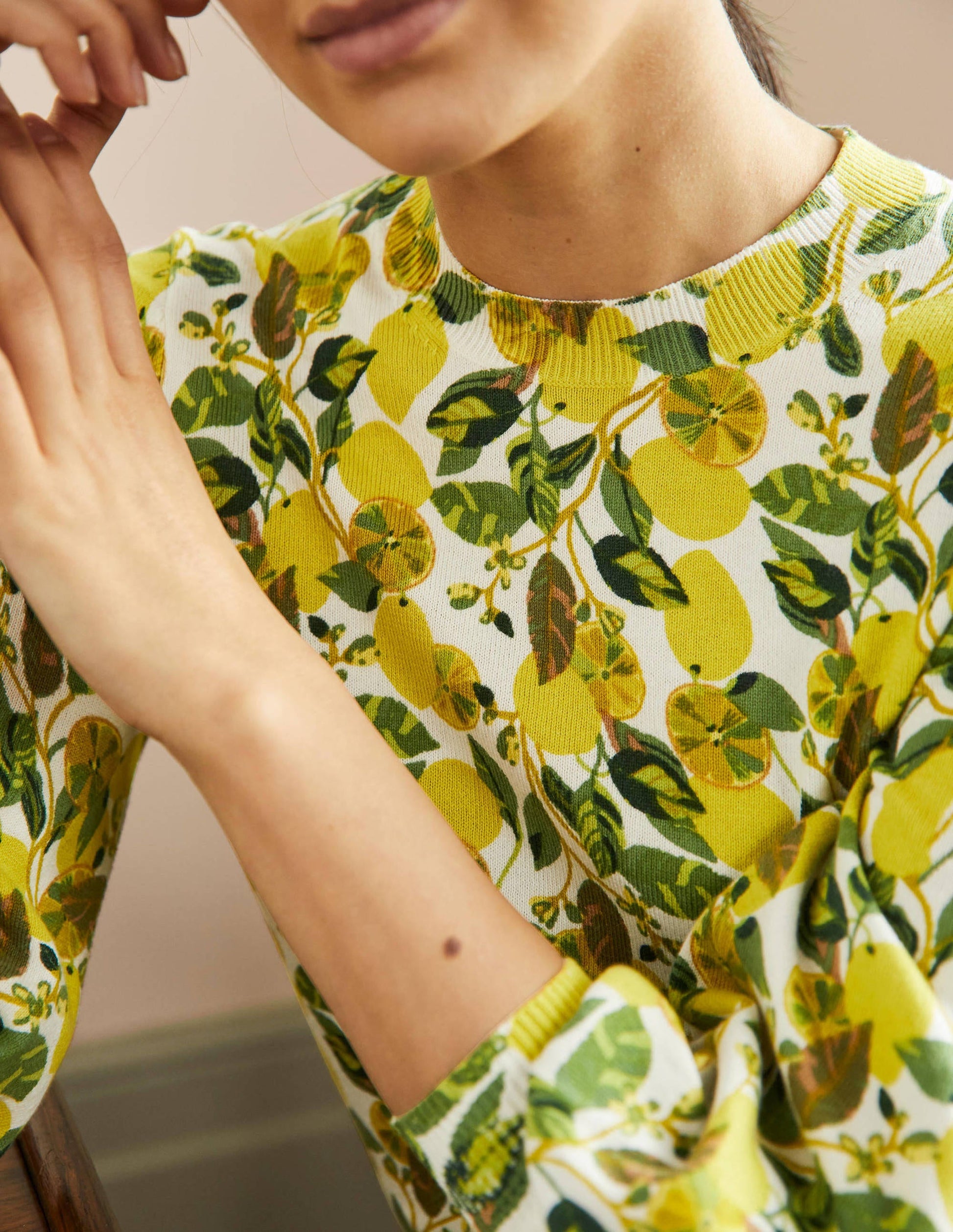 Printed Cotton Sweater-Ivory, Lemon Vine-2