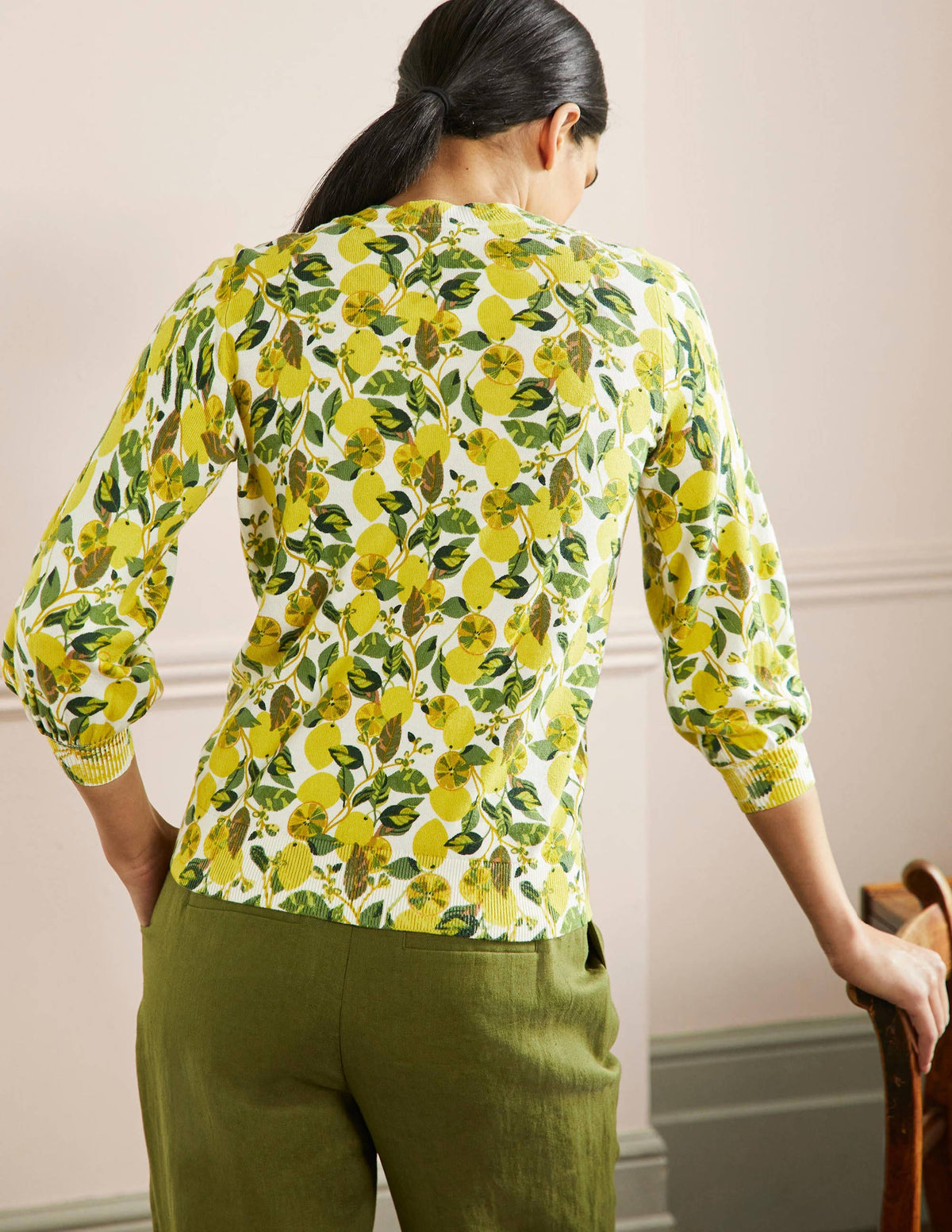 Printed Cotton Sweater-Ivory, Lemon Vine-3