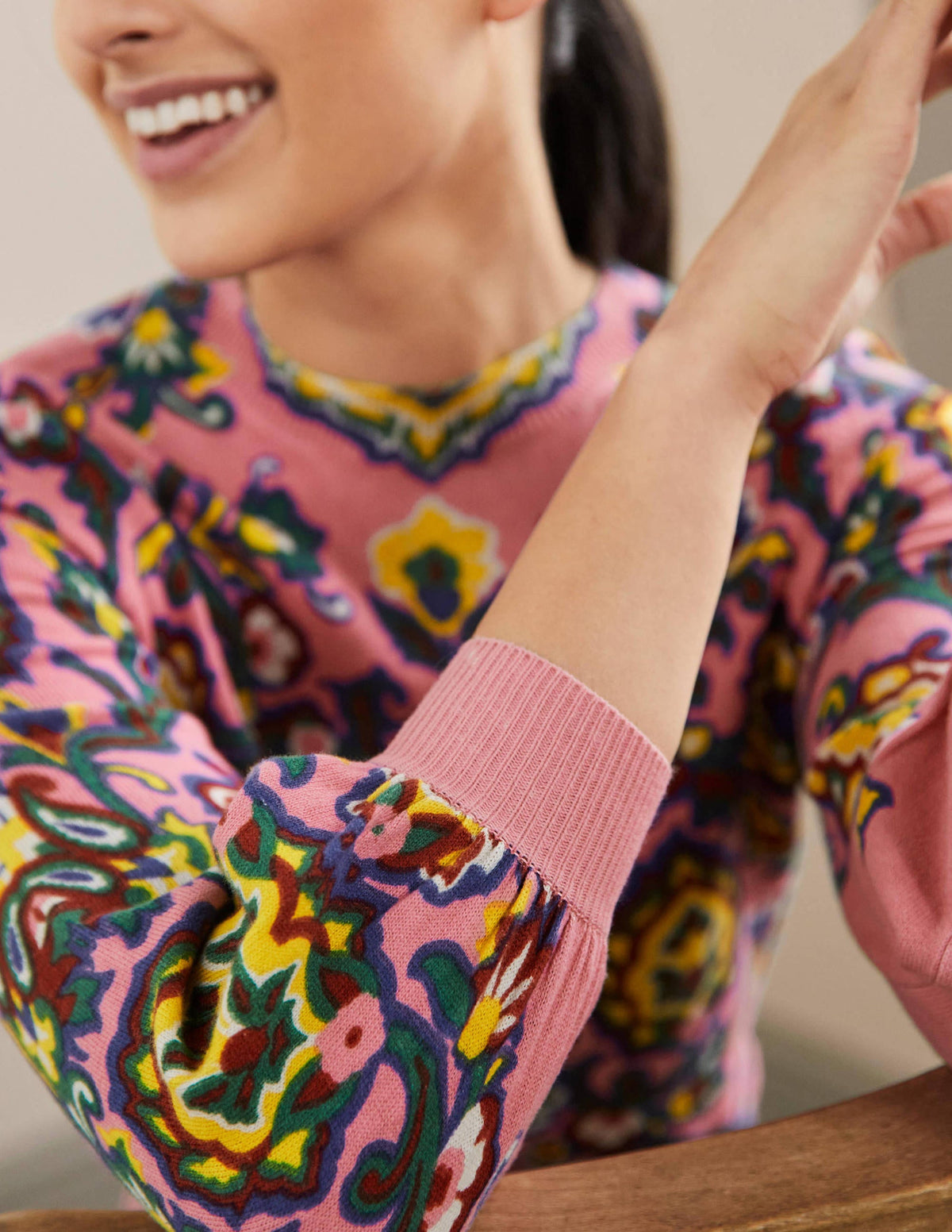 Printed Cotton Sweater-Azalea, Decorative Blooms-2