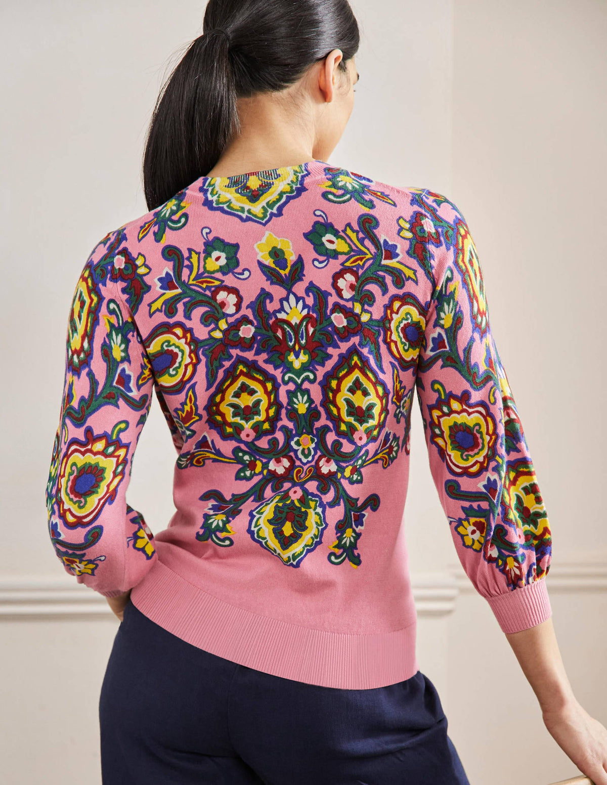 Printed Cotton Sweater-Azalea, Decorative Blooms-3
