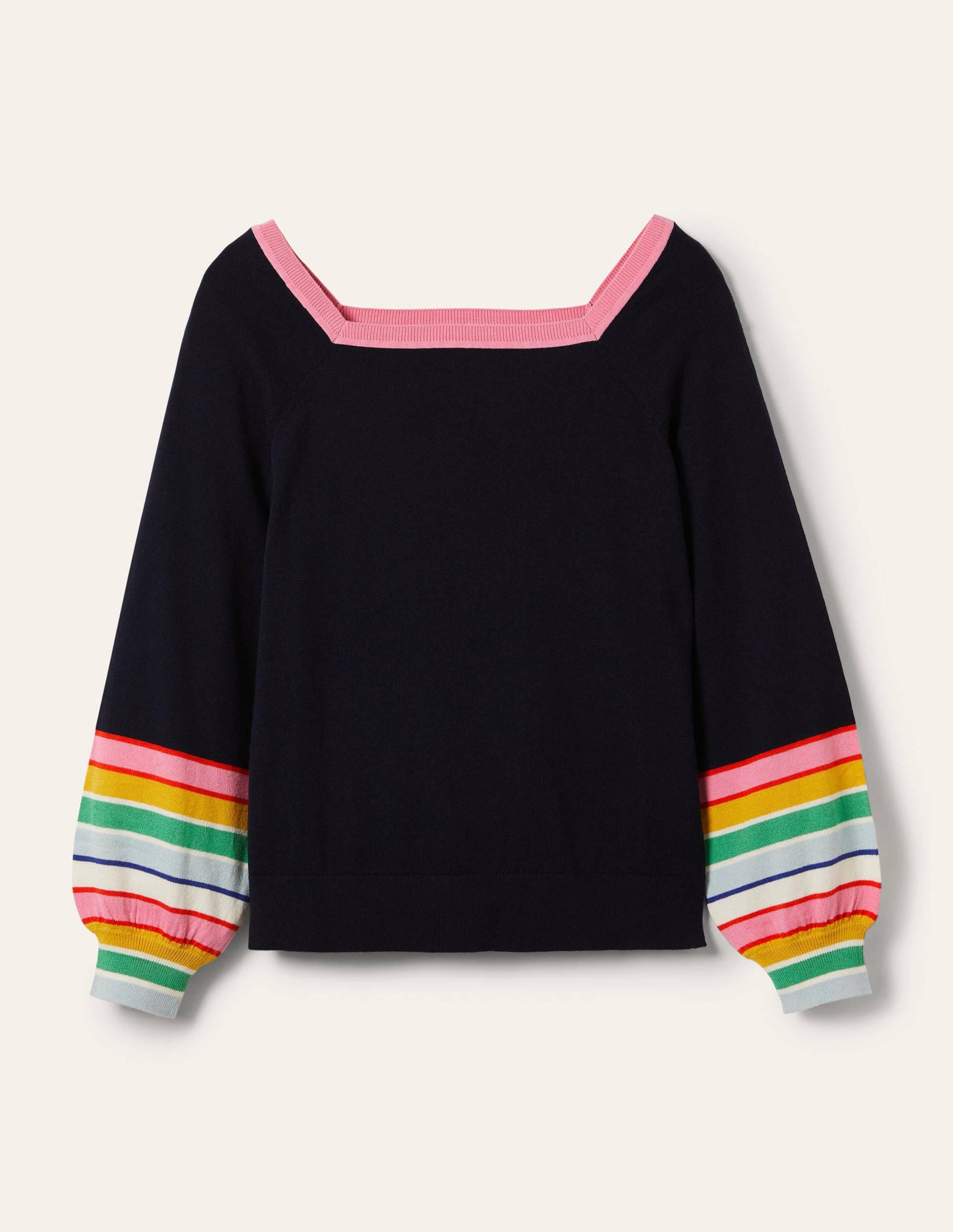 Striped Square Neck Sweater-Navy-6