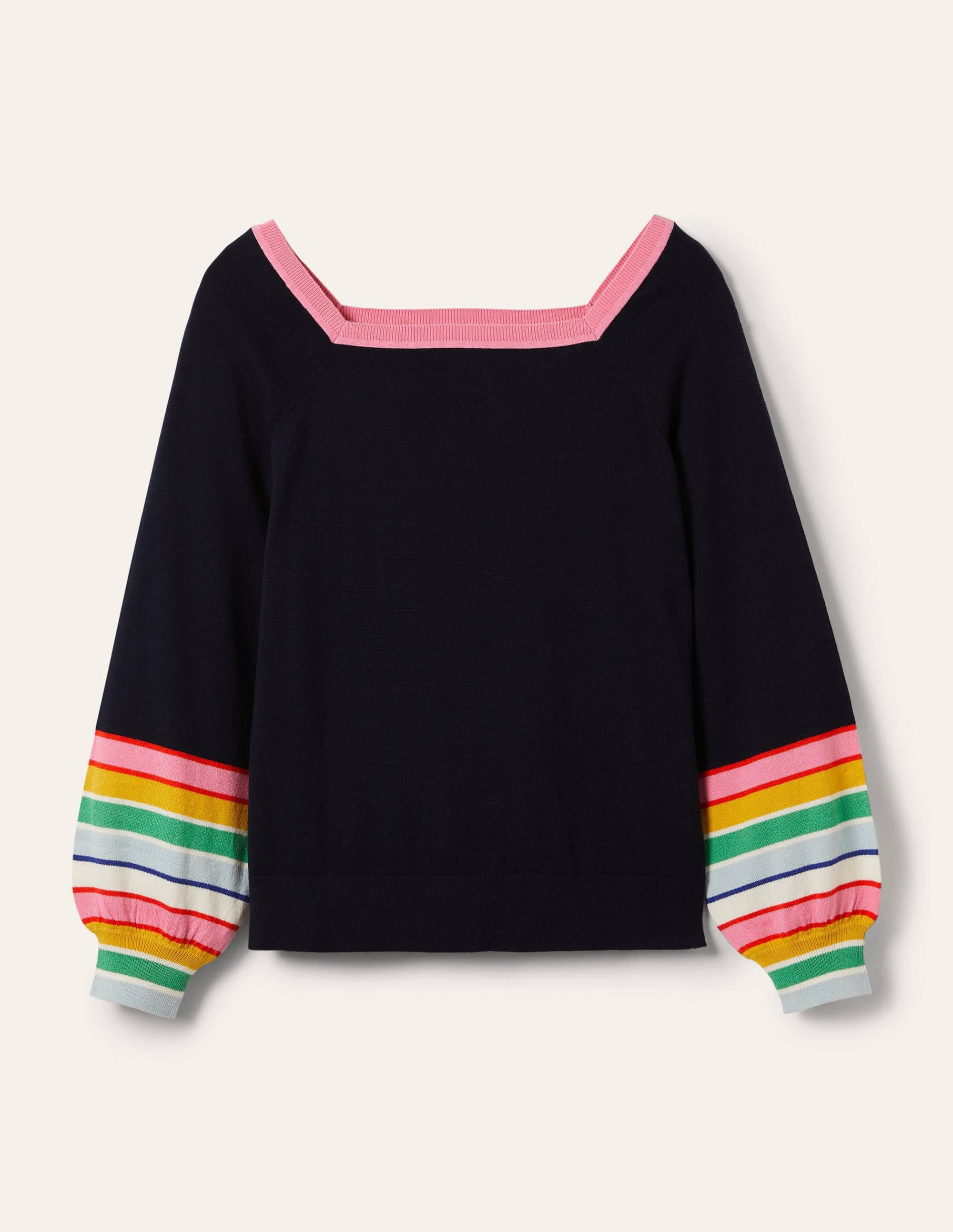 Striped Square Neck Sweater-Navy - Image 6