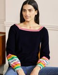 Striped Square Neck Sweater-Navy