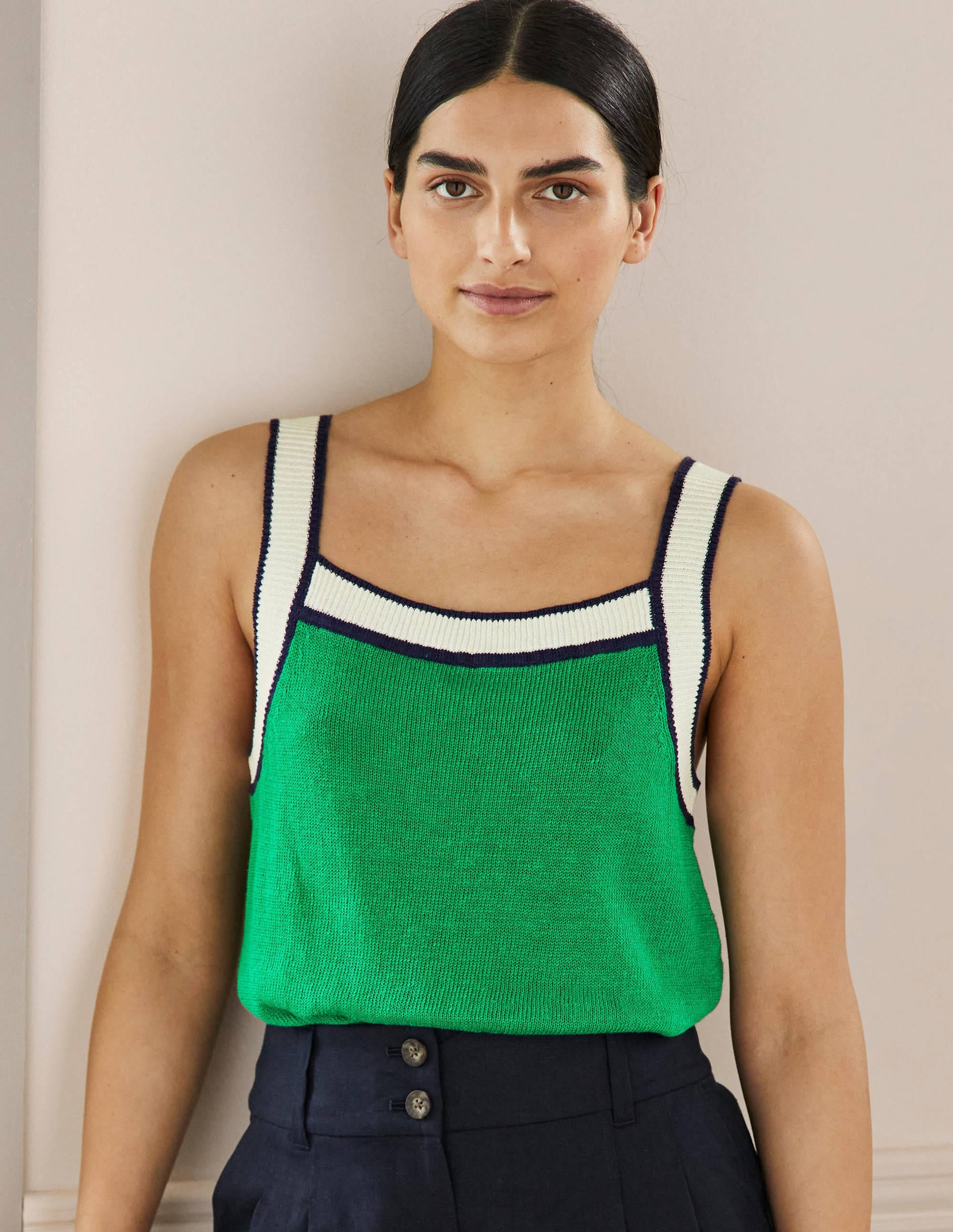Square Neck Linen Tank-Highland Green - Image 1