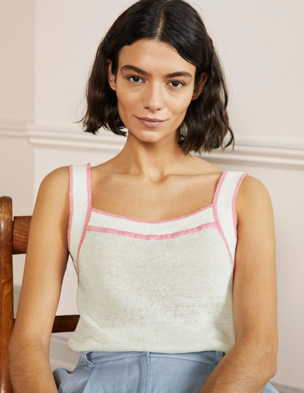 Square Neck Linen Tank-Ivory - Image 1