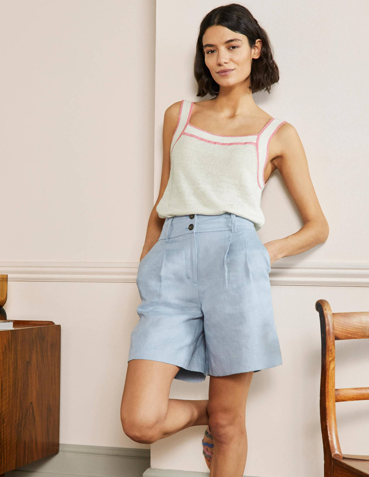Square Neck Linen Tank-Ivory - Image 4