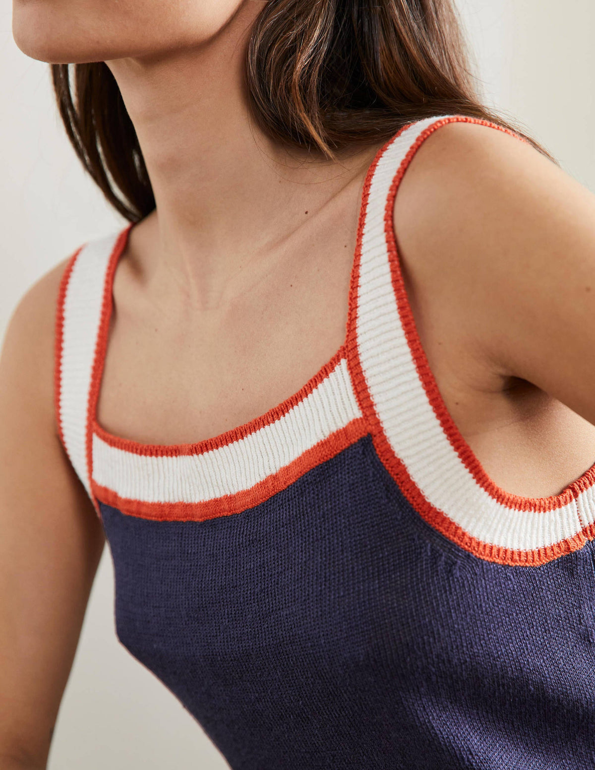 Square Neck Linen Tank-Navy - Image 2