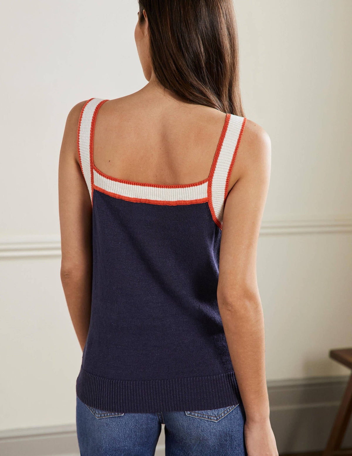 Square Neck Linen Tank-Navy-3