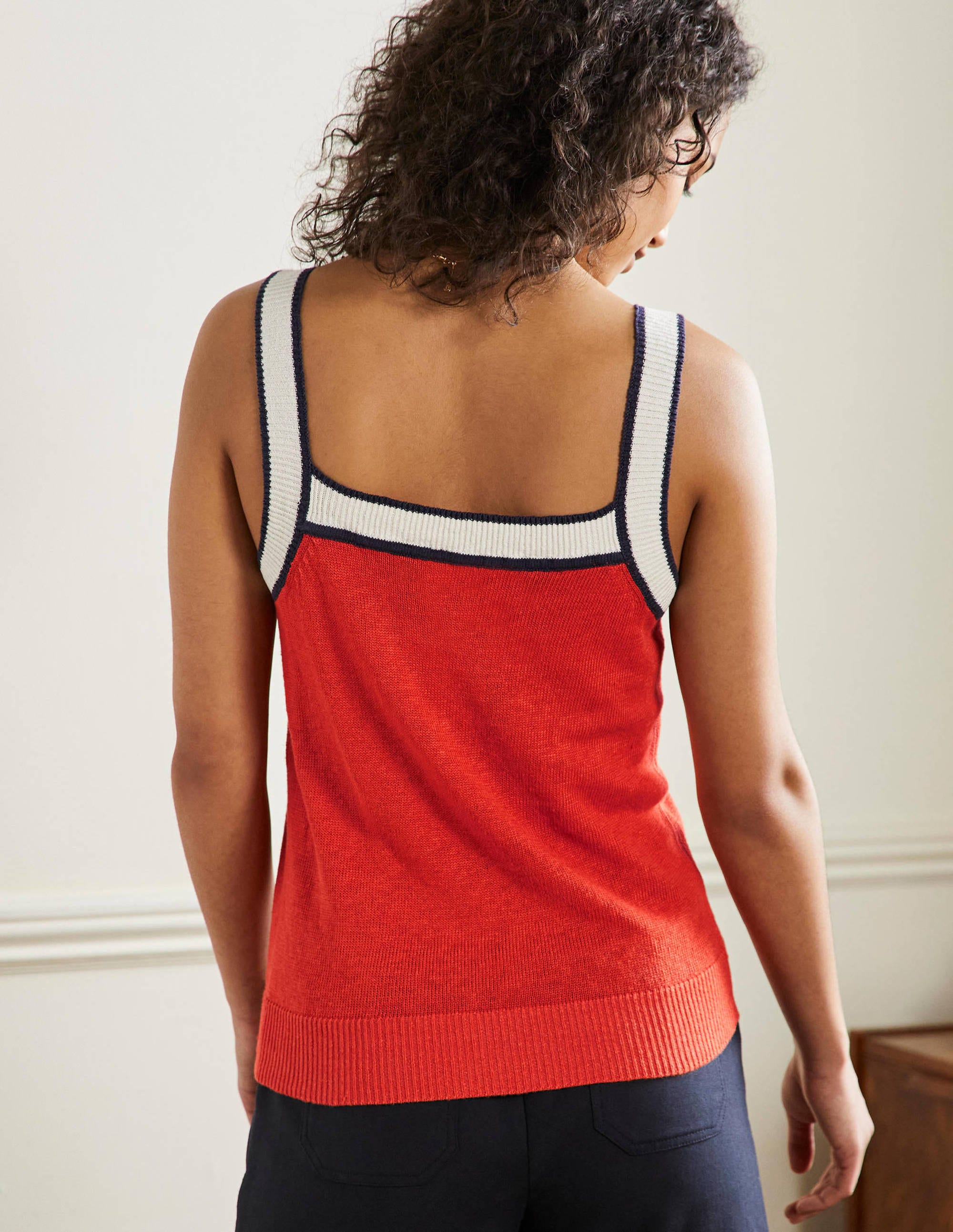 Square Neck Linen Tank-Bright Papaya - Image 3