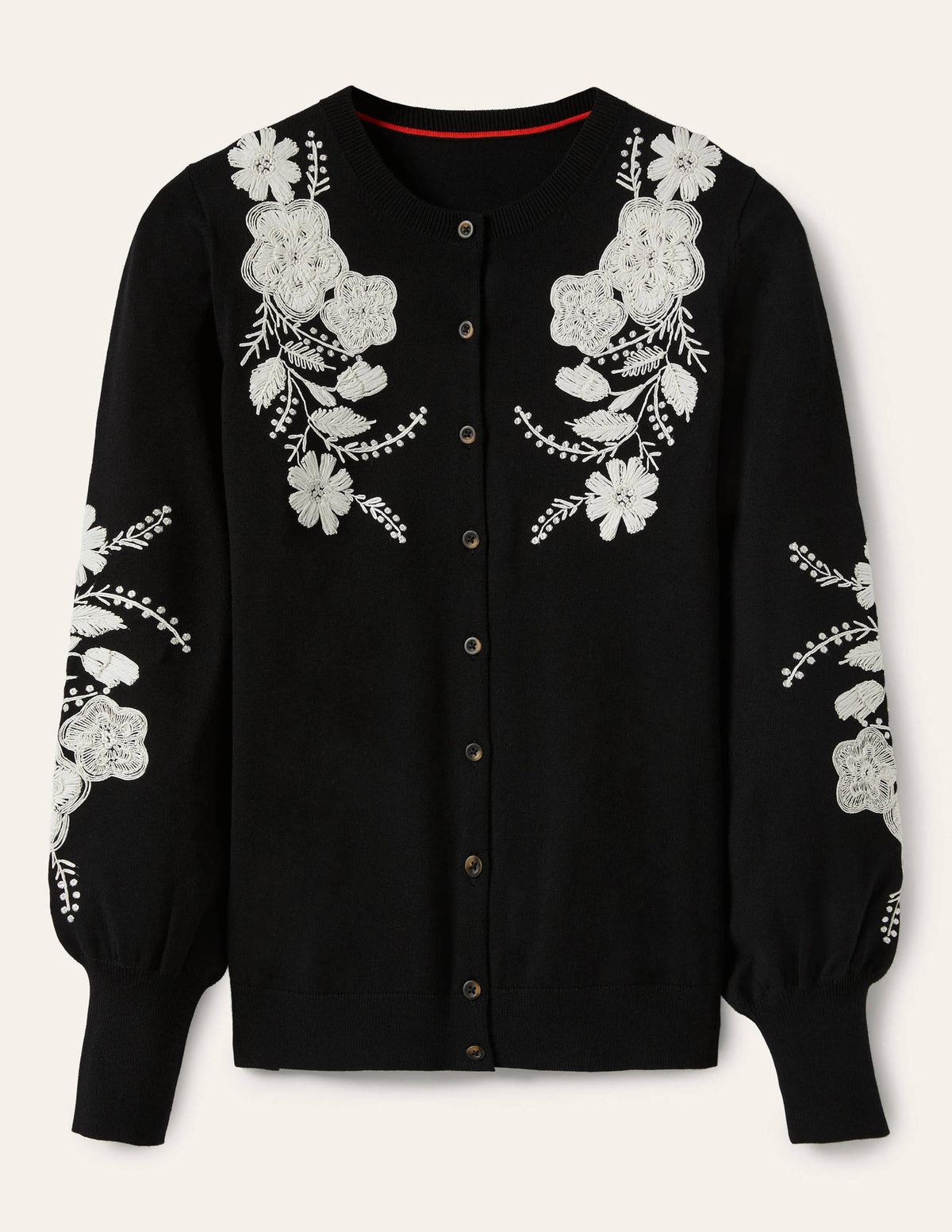 Embroidered Blouson Cardigan-Black - Image 5