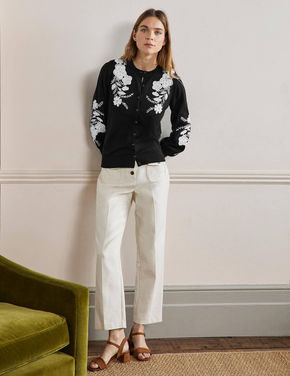 Embroidered Blouson Cardigan-Black - Image 4