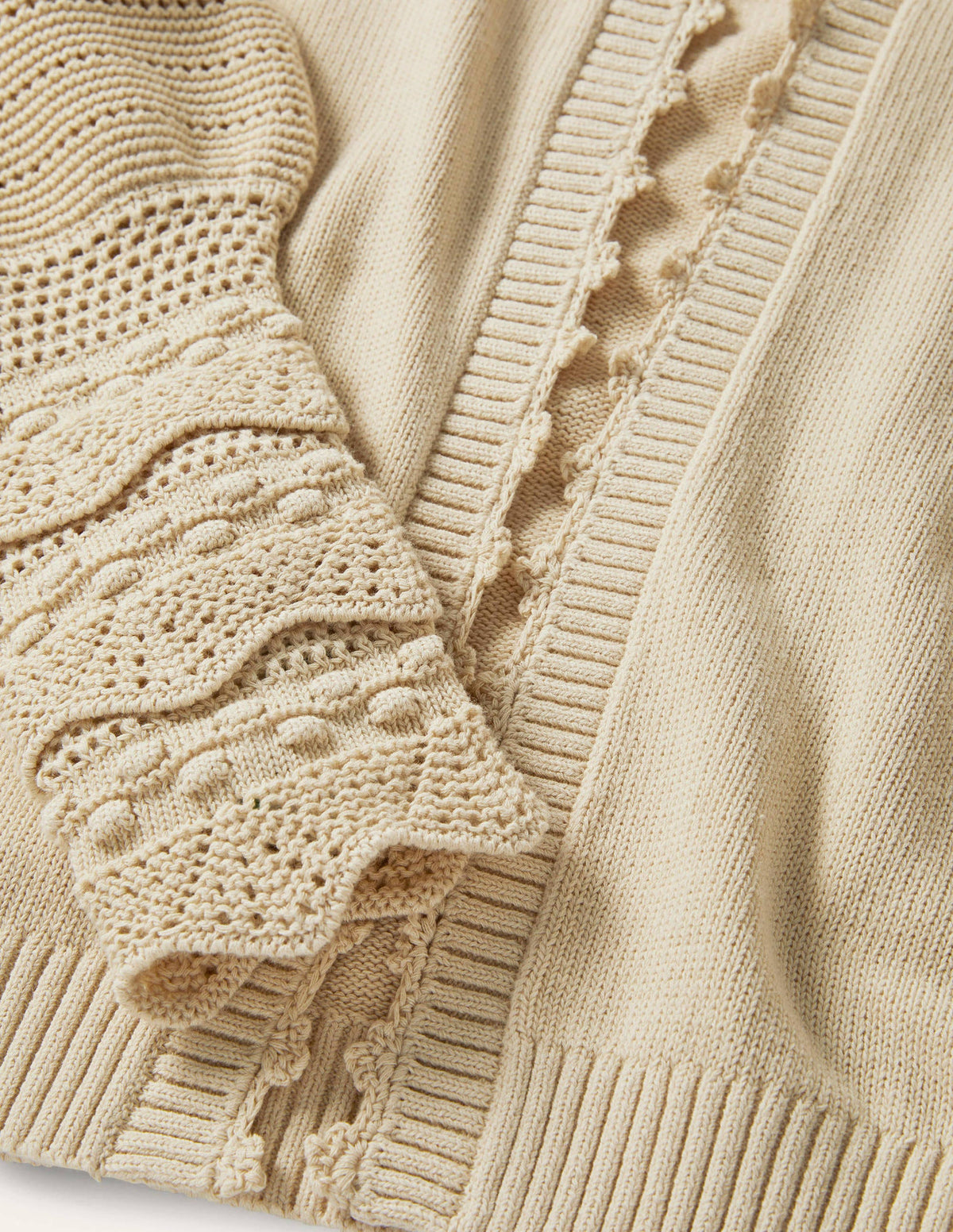 Sleeve Detail Knitted Cardigan-Oatmeal-6