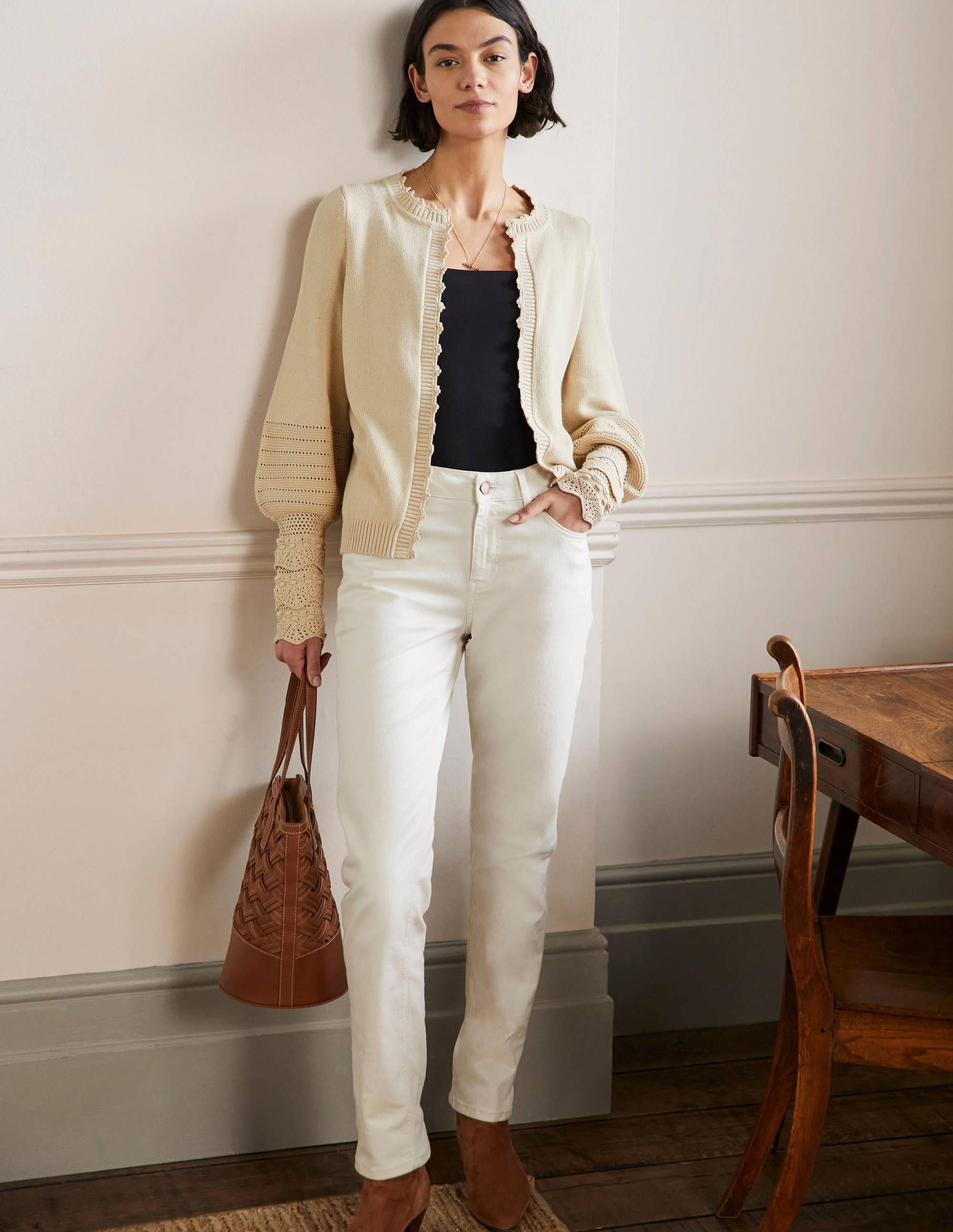 Sleeve Detail Knitted Cardigan-Oatmeal - Image 4