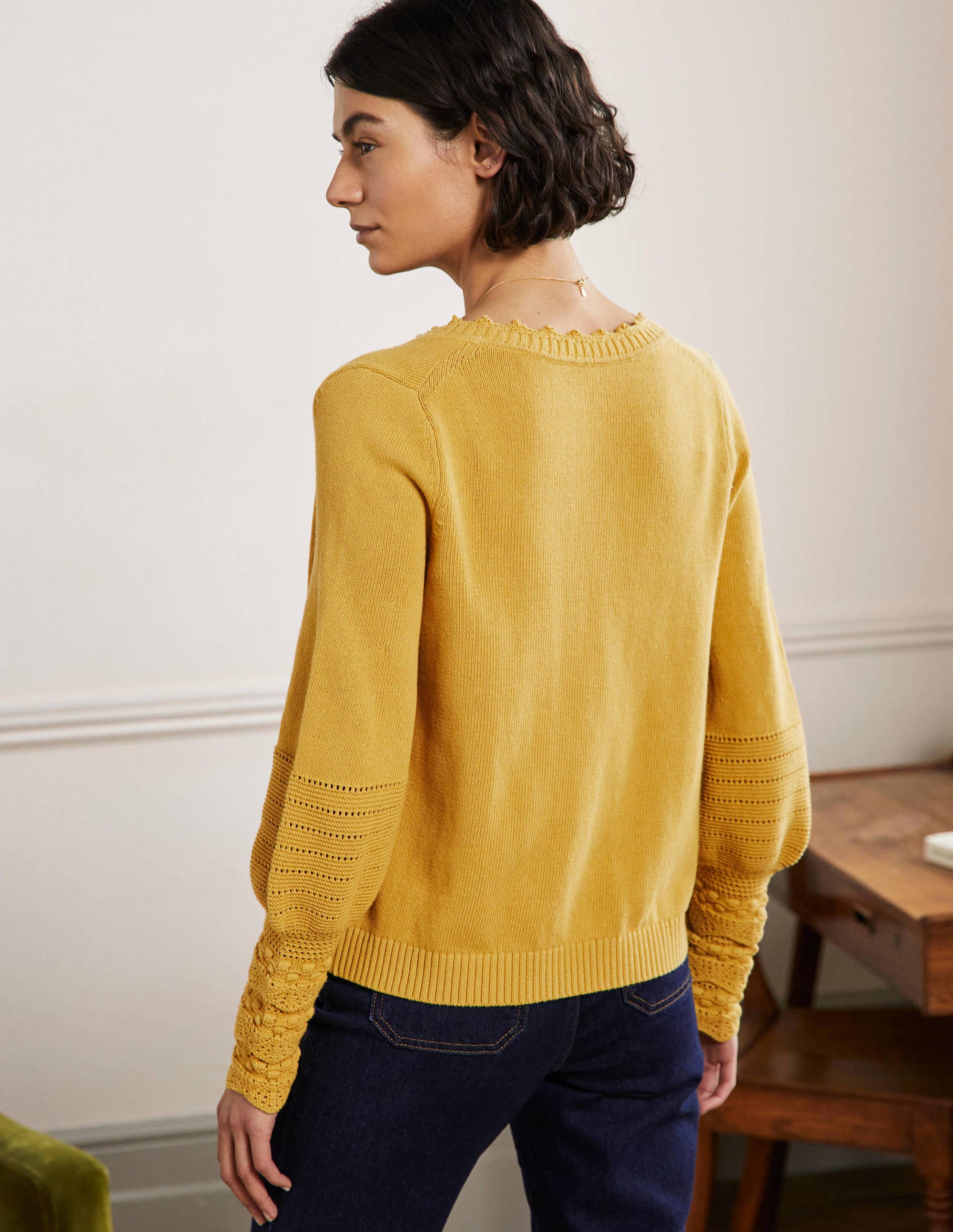 Sleeve Detail Knitted Cardigan-Butter - Image 3