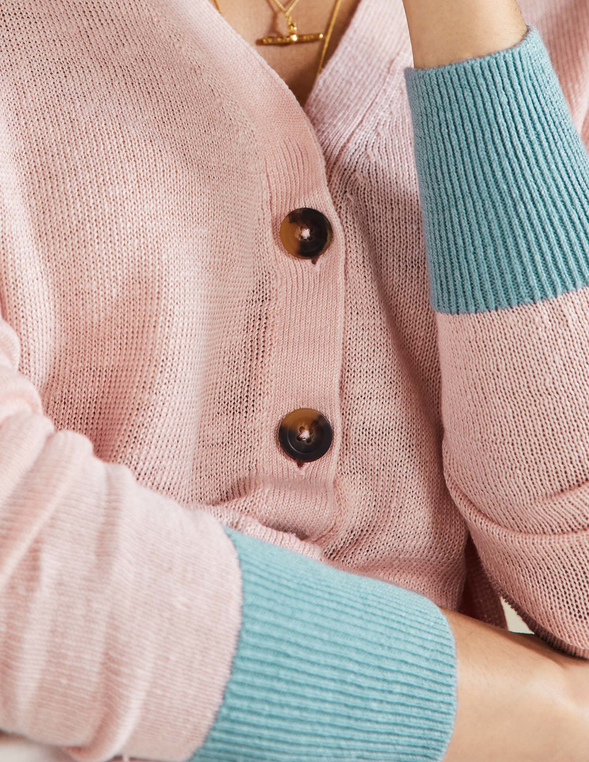 Colourblock Linen Cardigan-Milkshake Colourblock - Image 2