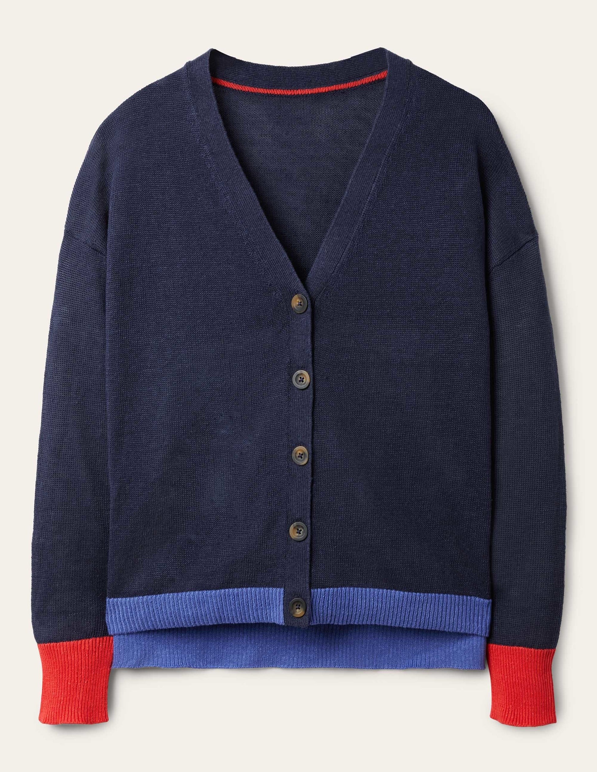 Colourblock Linen Cardigan-Navy Colourblock-6