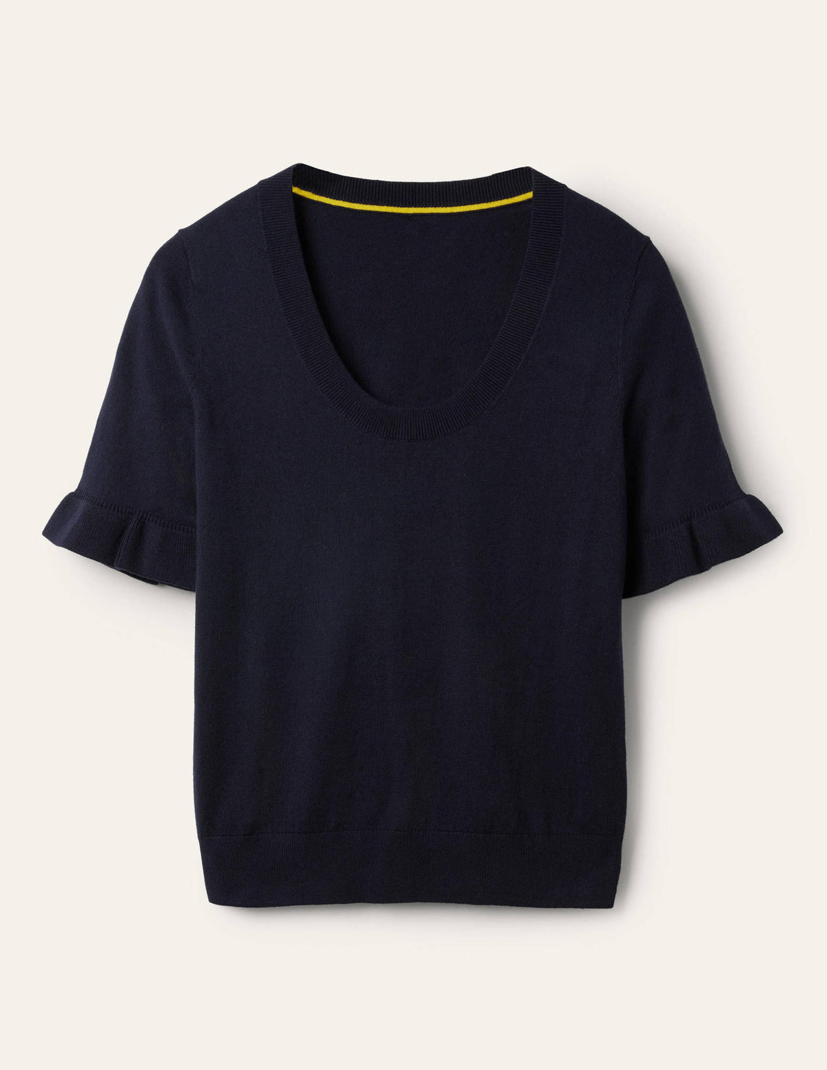 Frill Sleeve Knitted T-Shirt-Navy - Image 5