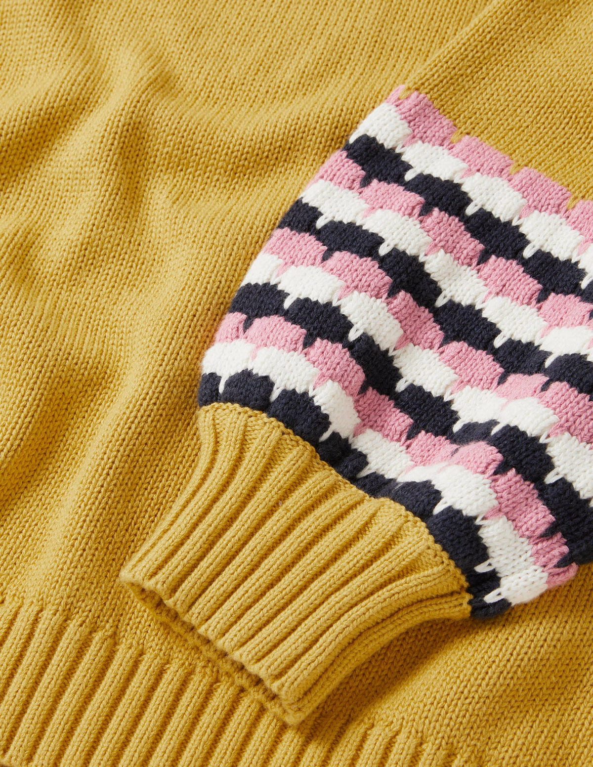Stitch Cuff V-neck Sweater-Butter, Stripe-6